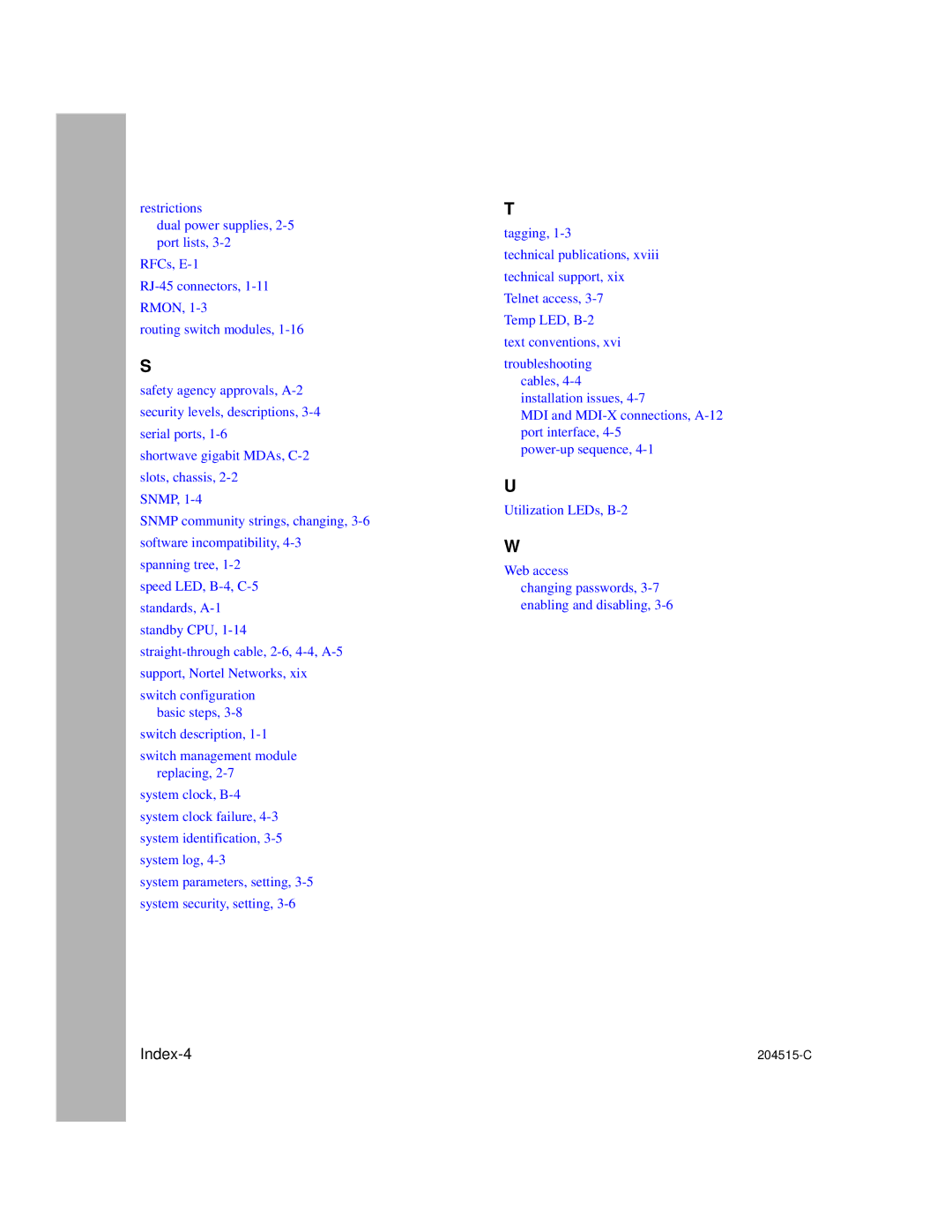 Nortel Networks 8100, 1000BASE-XD manual Index-4 