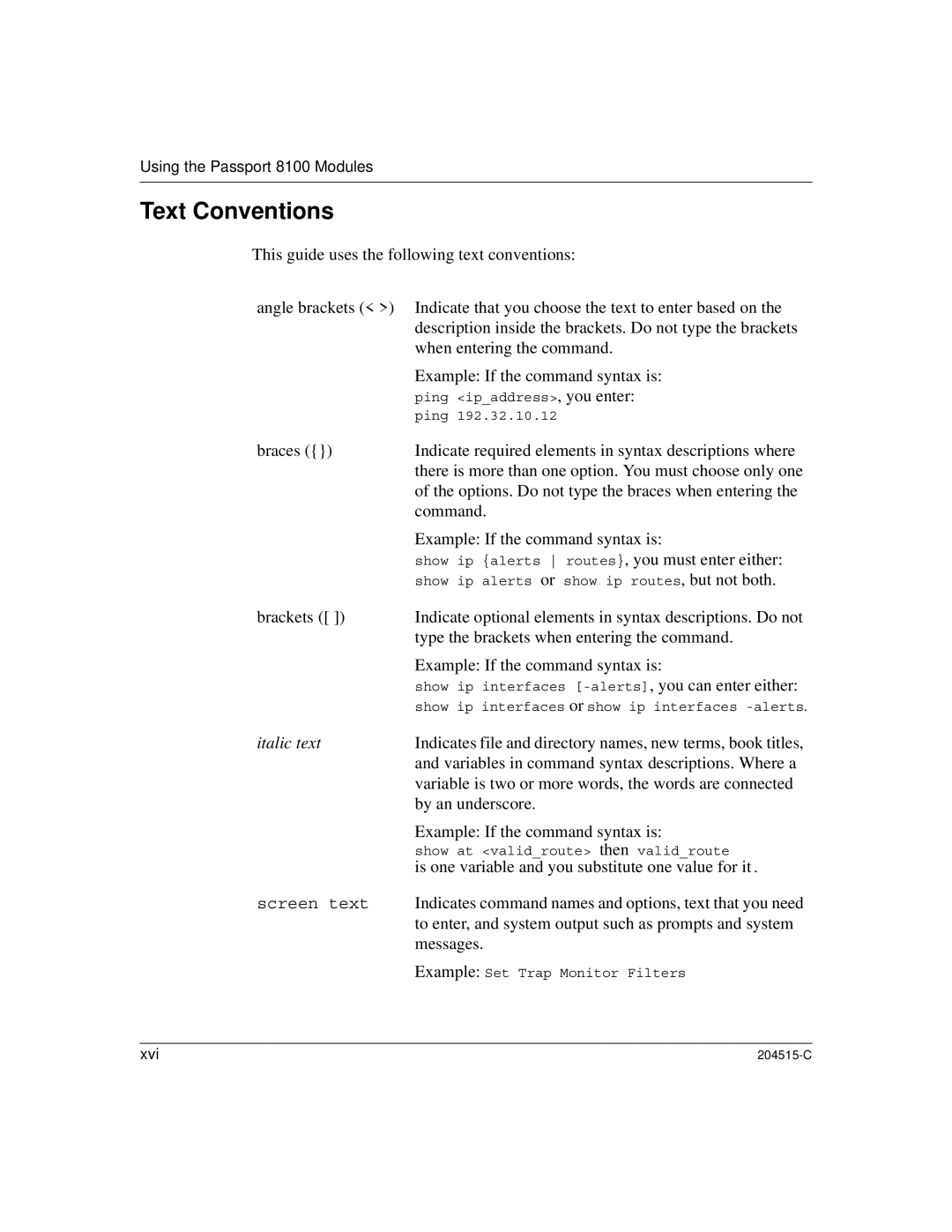 Nortel Networks 8100, 1000BASE-XD manual Text Conventions, Italic text 