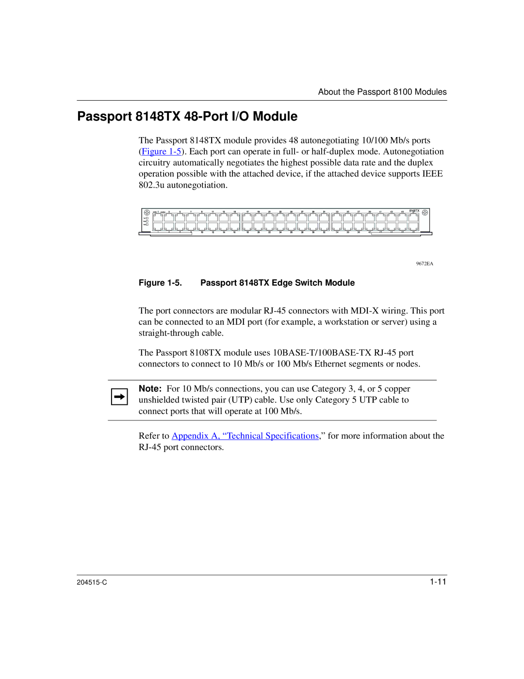 Nortel Networks 1000BASE-XD, 8100 manual Passport 8148TX 48-Port I/O Module, Passport 8148TX Edge Switch Module 