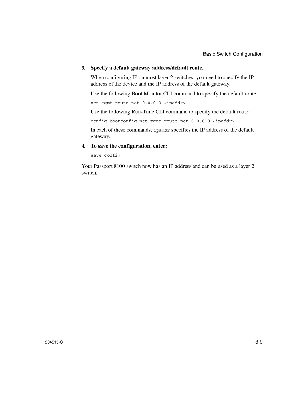 Nortel Networks 1000BASE-XD, 8100 manual Specify a default gateway address/default route 