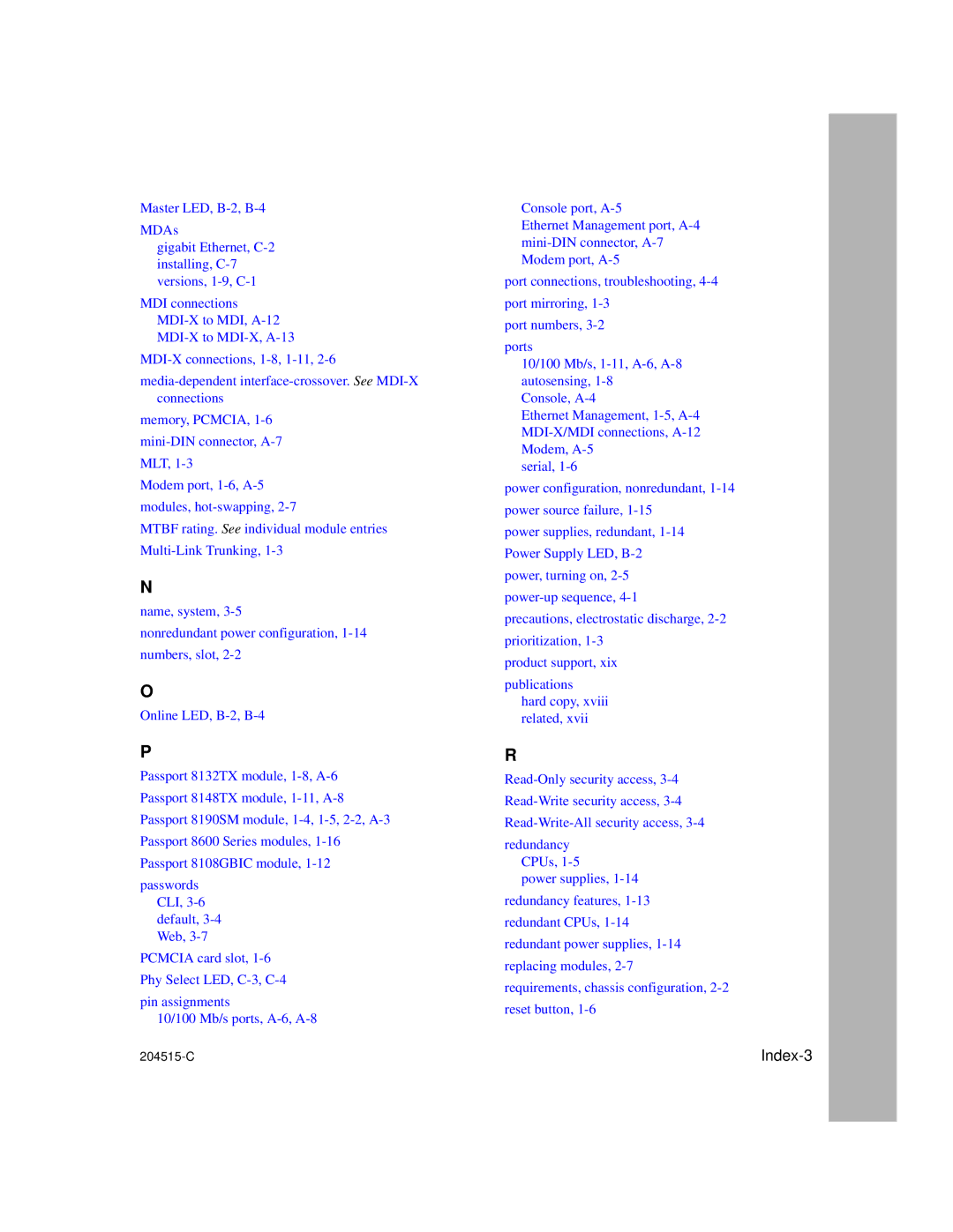 Nortel Networks 1000BASE-XD, 8100 manual Index-3 