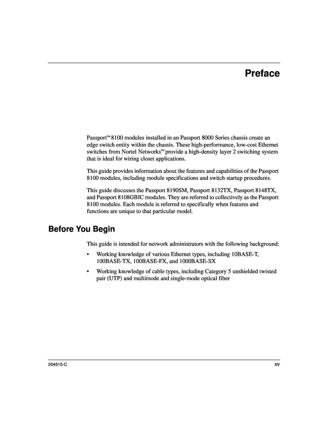 Nortel Networks 1000BASE-XD, 8100 manual Preface, Before You Begin 