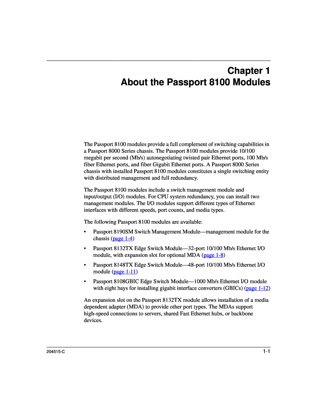 Nortel Networks 1000BASE-XD manual Chapter About the Passport 8100 Modules 