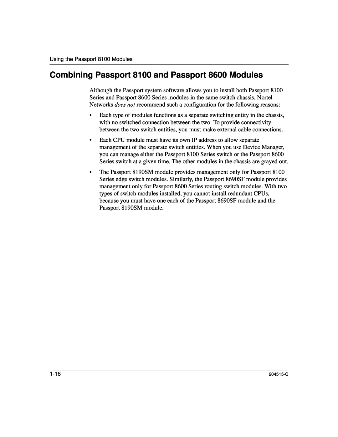 Nortel Networks 1000BASE-XD manual Combining Passport 8100 and Passport 8600 Modules 