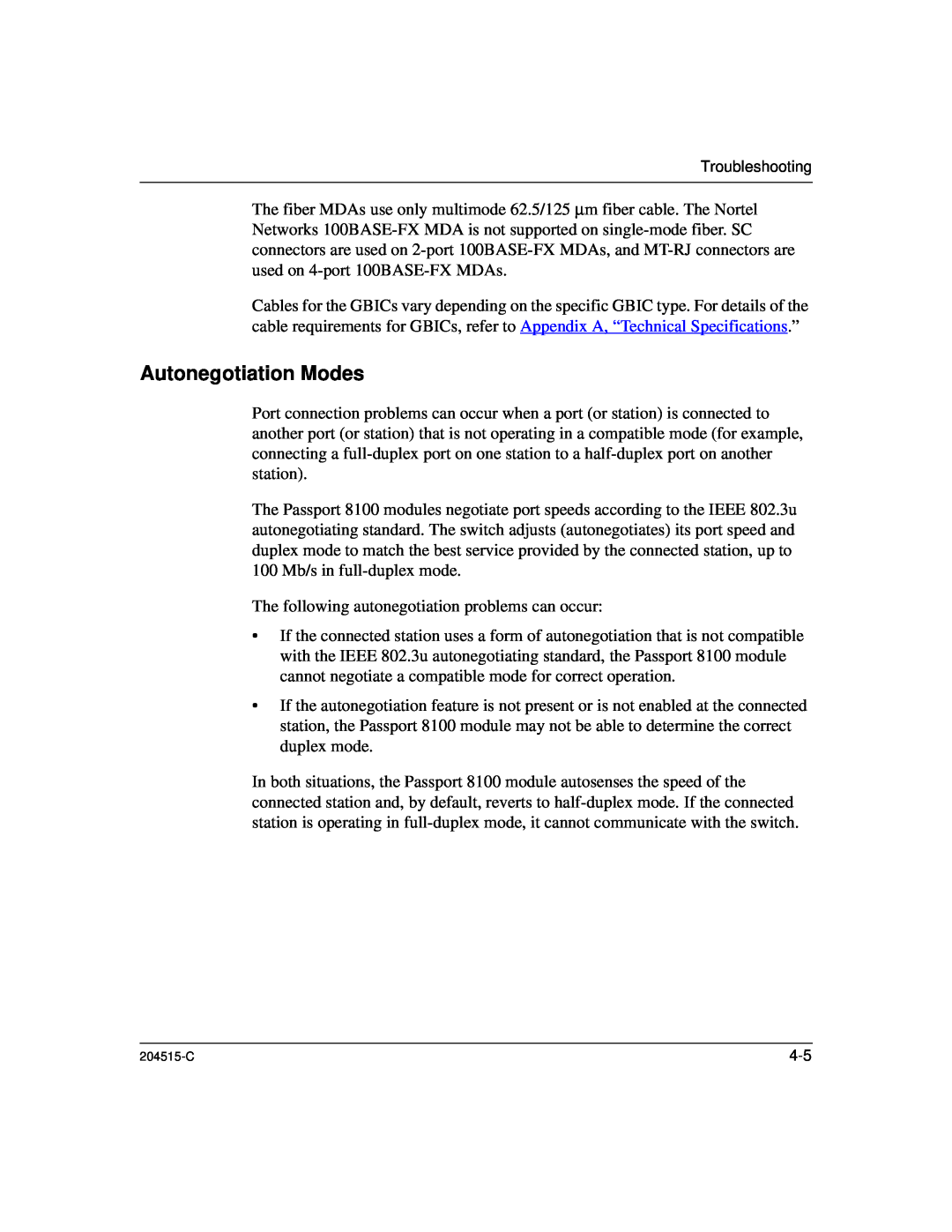 Nortel Networks 1000BASE-XD, 8100 manual Autonegotiation Modes 