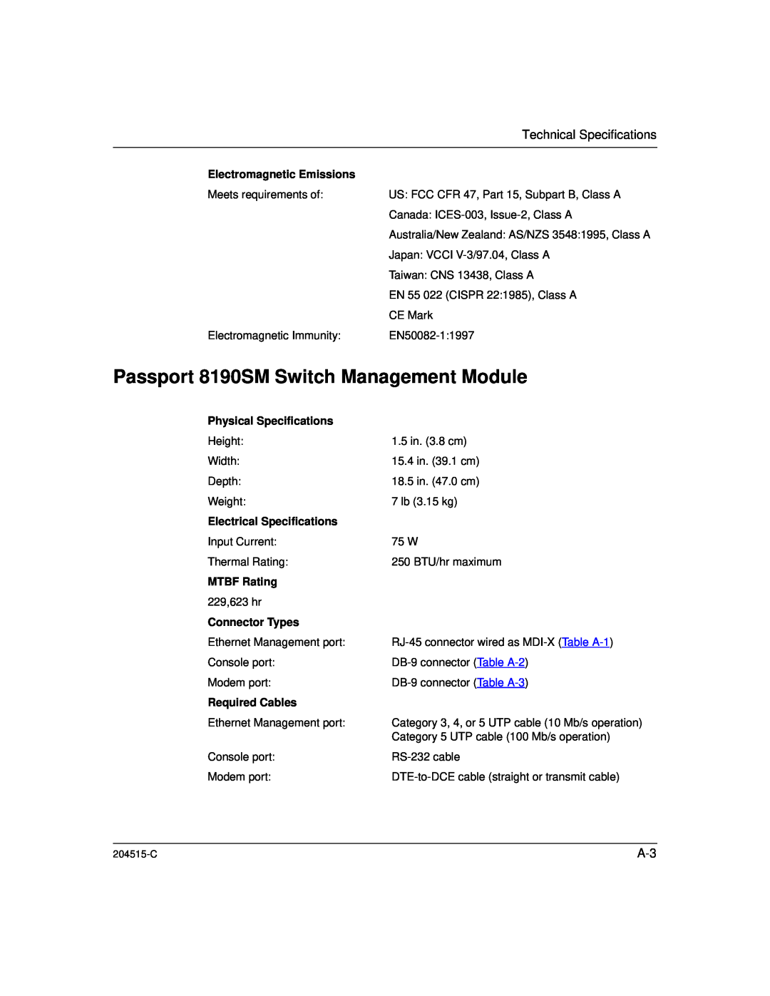 Nortel Networks 1000BASE-XD Passport 8190SM Switch Management Module, Technical Specifications, Electromagnetic Emissions 