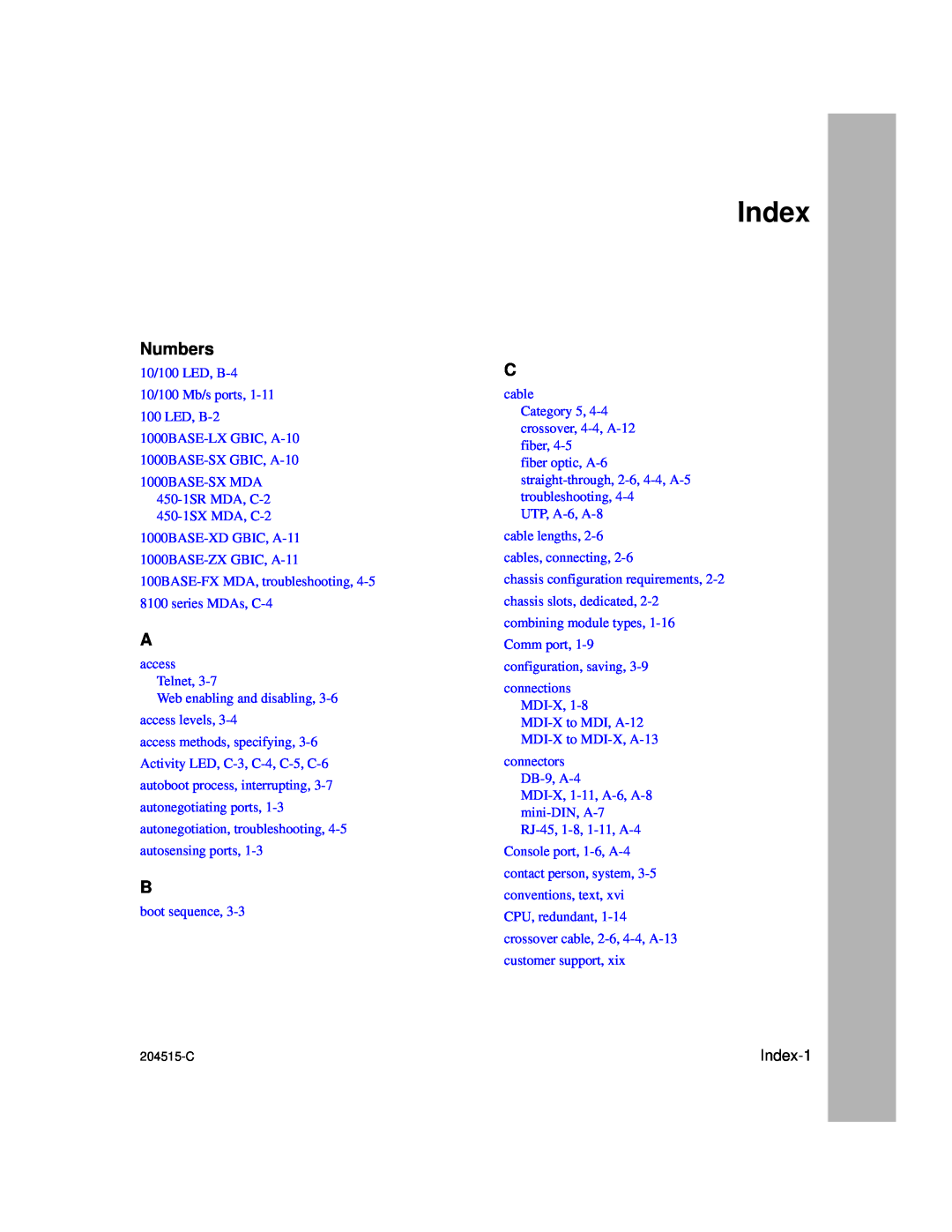 Nortel Networks 1000BASE-XD, 8100 manual Numbers, Index-1 