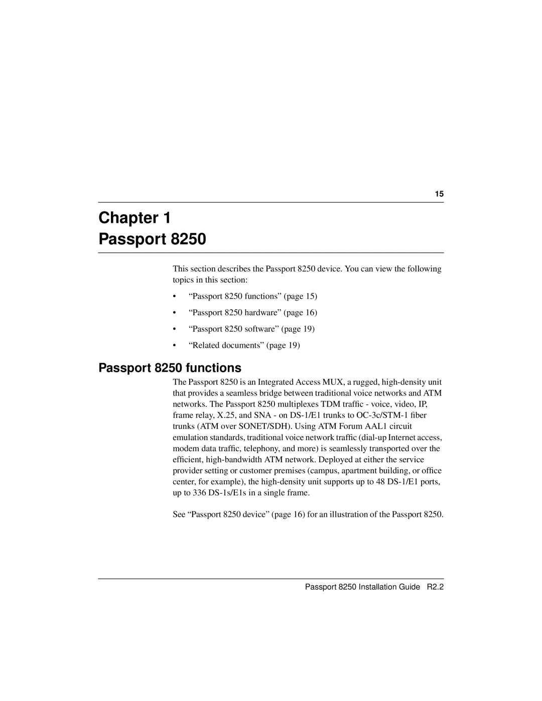 Nortel Networks 241-5101-200 manual Chapter Passport, Passport 8250 functions 