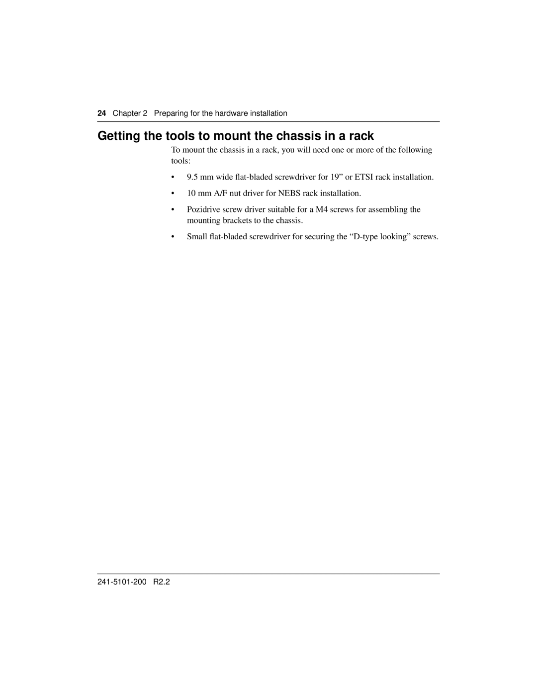 Nortel Networks 8250, 241-5101-200 manual Getting the tools to mount the chassis in a rack 