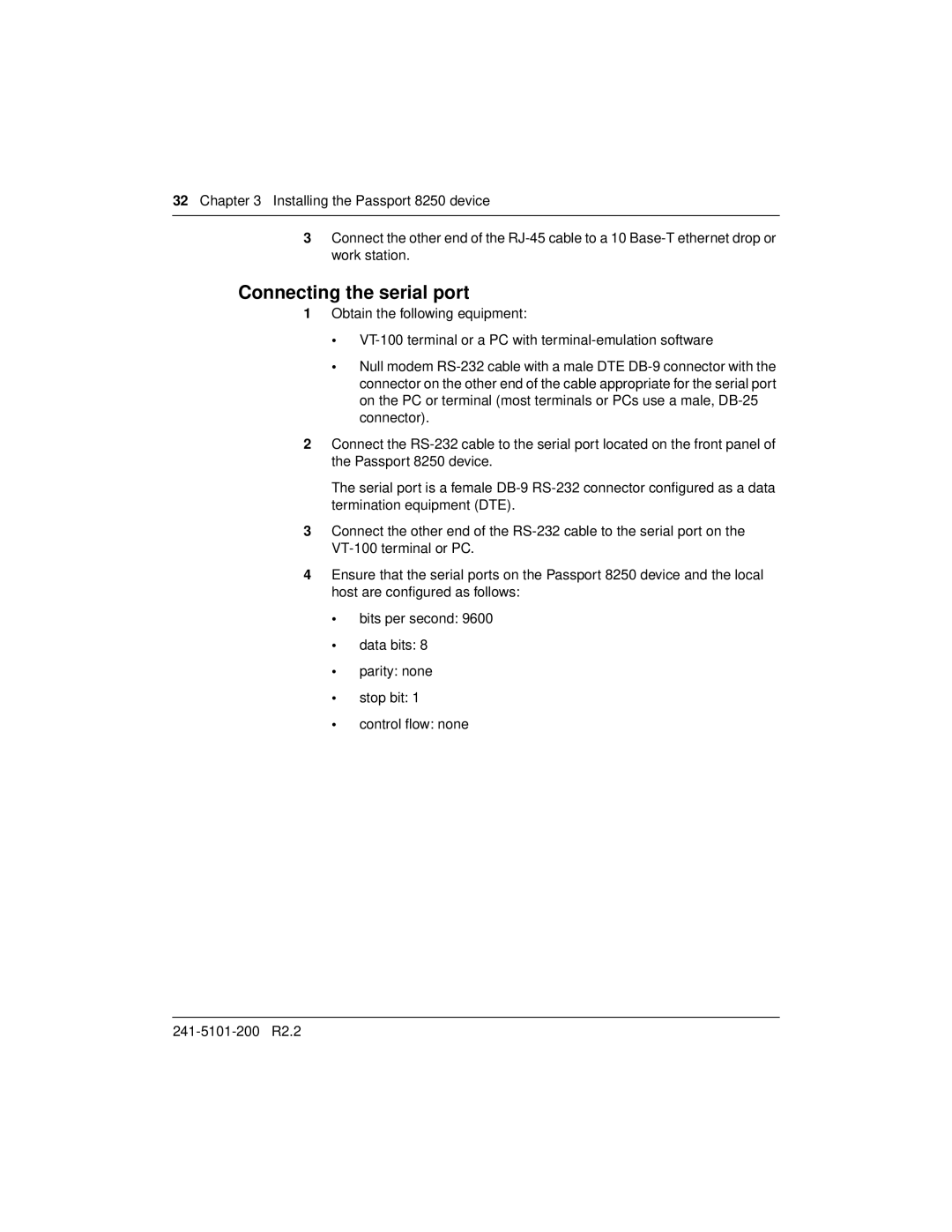 Nortel Networks 8250, 241-5101-200 manual Connecting the serial port 