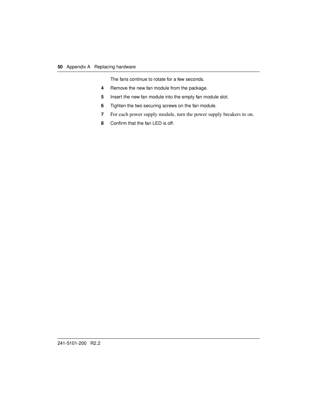 Nortel Networks 8250 manual Conﬁrm that the fan LED is off 241-5101-200 R2.2 