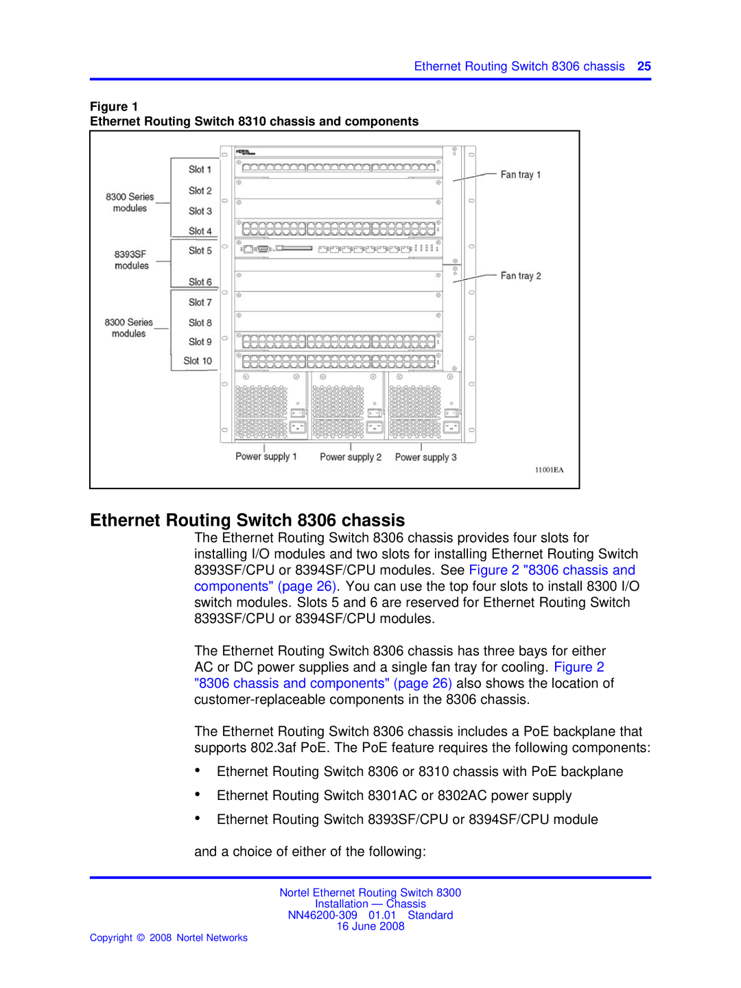 Nortel Networks 8310 manual Ethernet Routing Switch 8306 chassis 