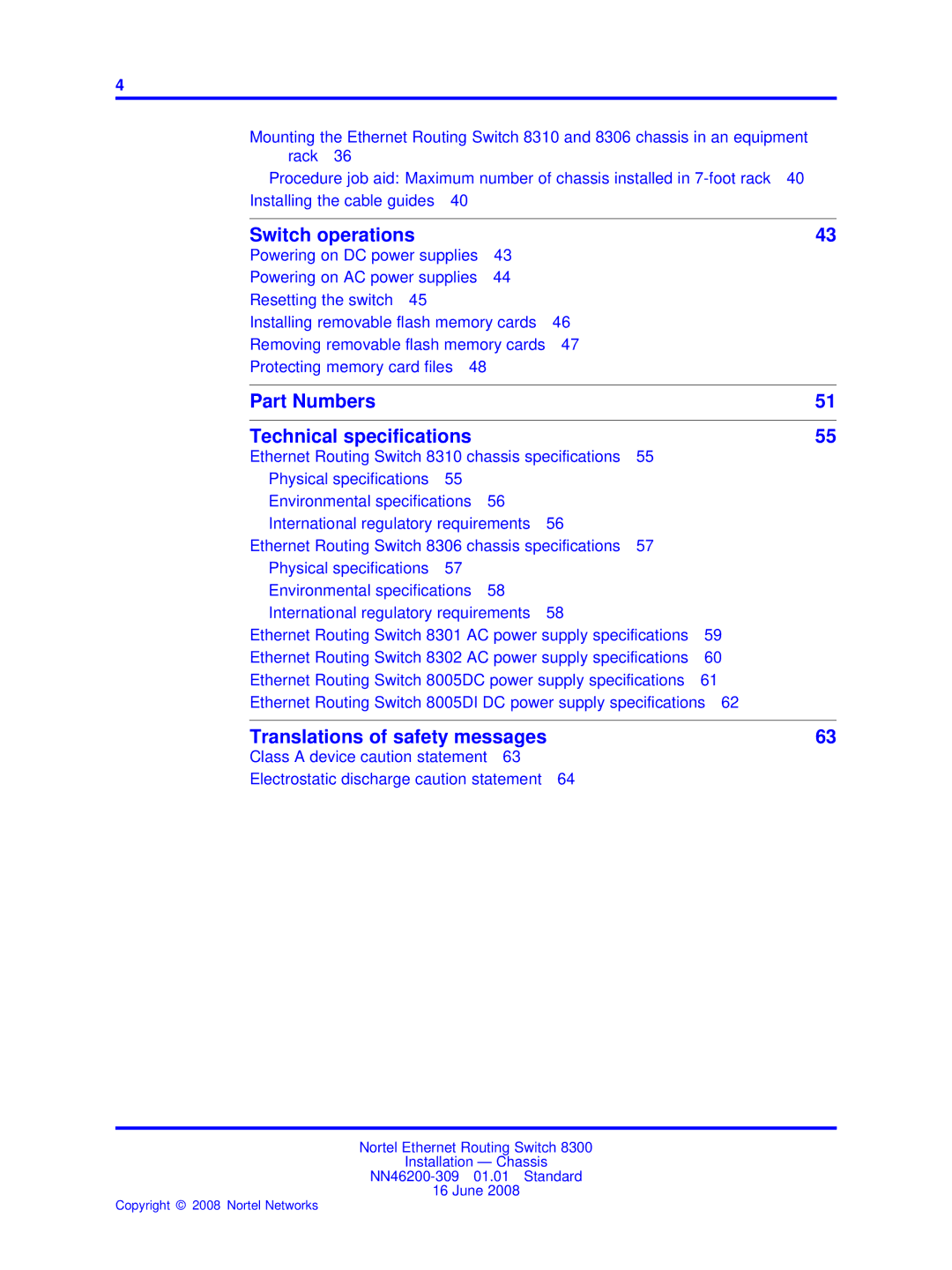 Nortel Networks 8310, 8306 manual Switch operations 