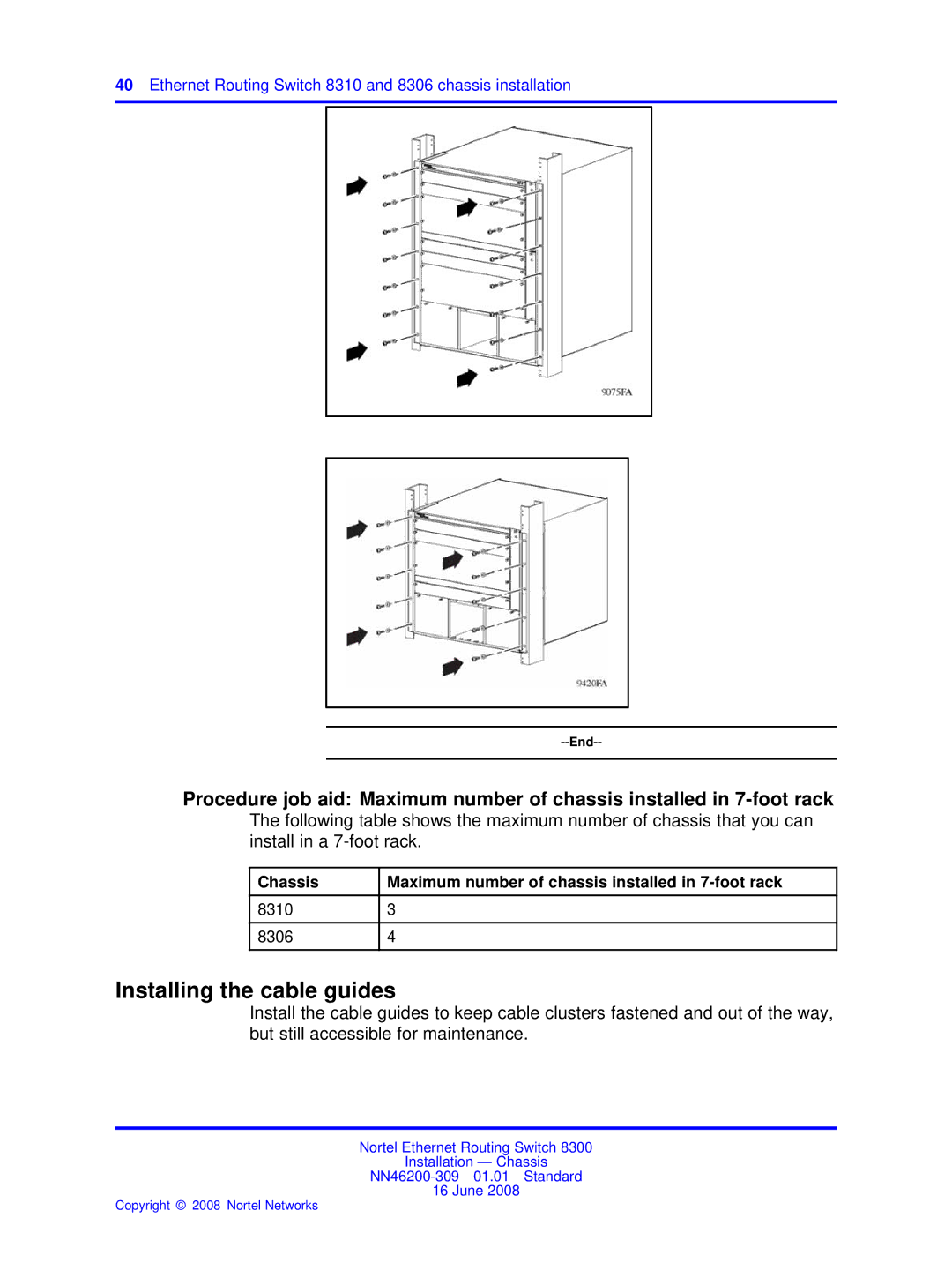 Nortel Networks 8310, 8306 manual Installing the cable guides 