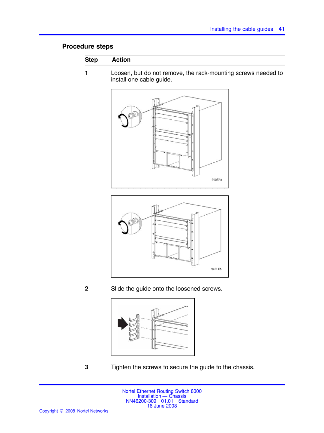 Nortel Networks 8306, 8310 manual Installing the cable guides 