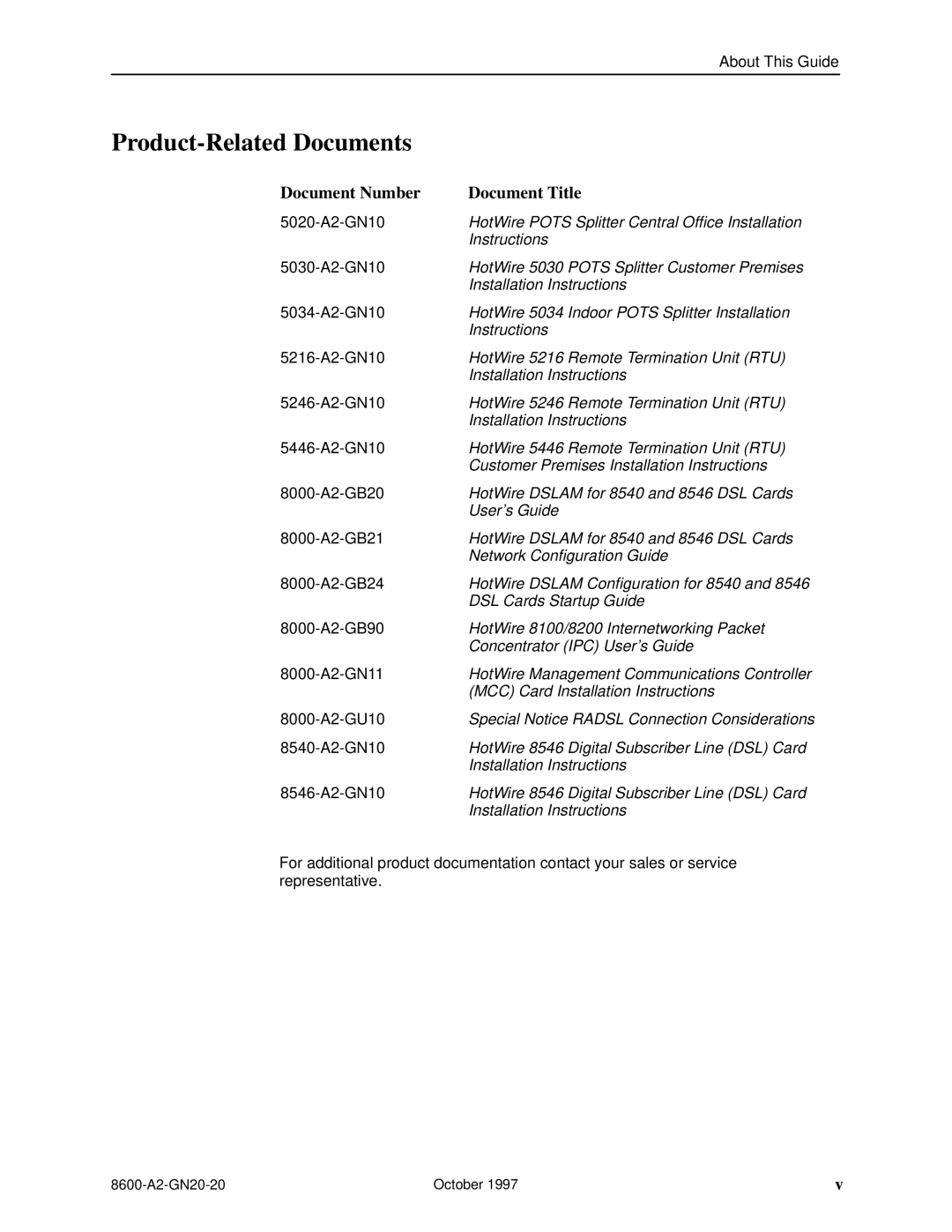 Nortel Networks 8600 manual Product-Related Documents, Document Number Document Title 