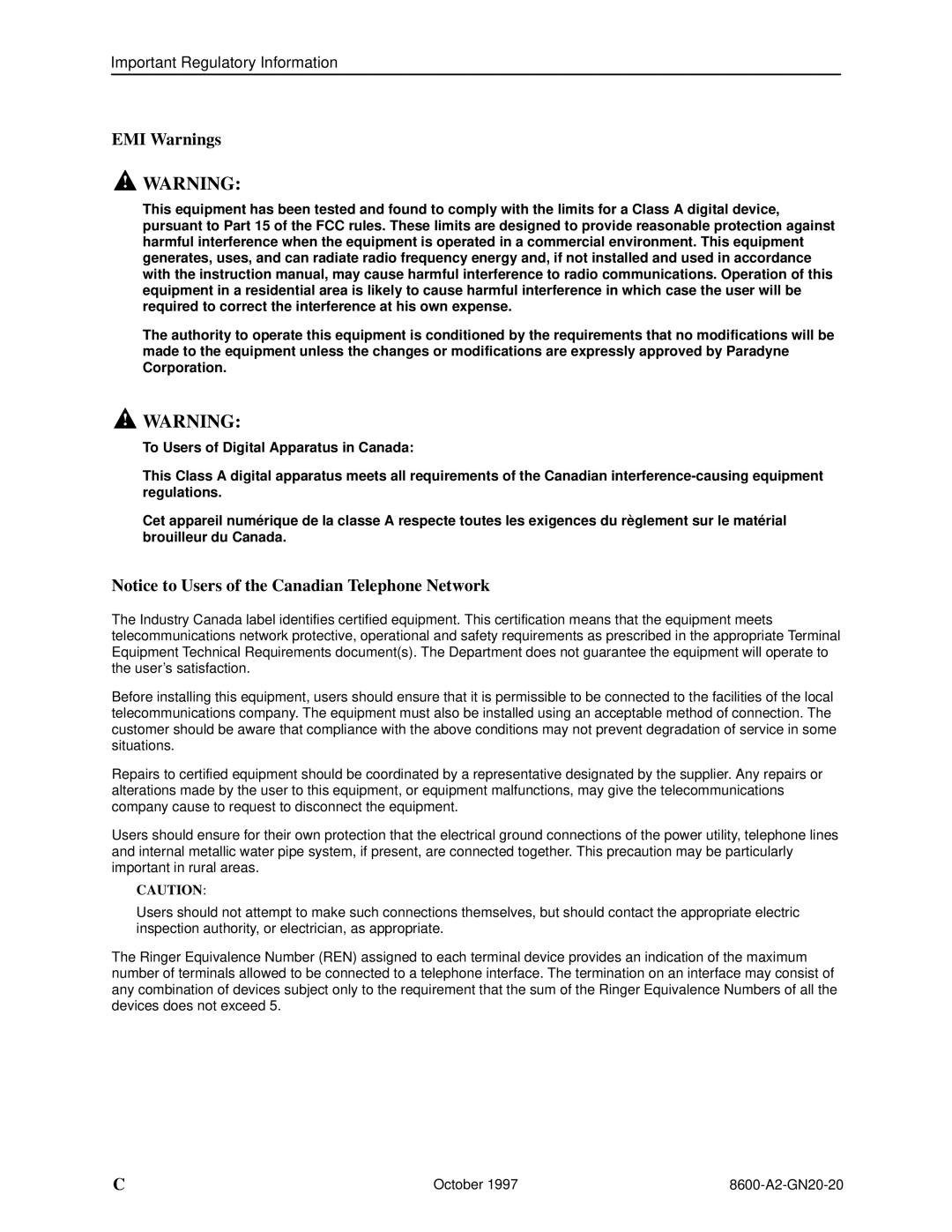 Nortel Networks 8600 manual EMI Warnings 