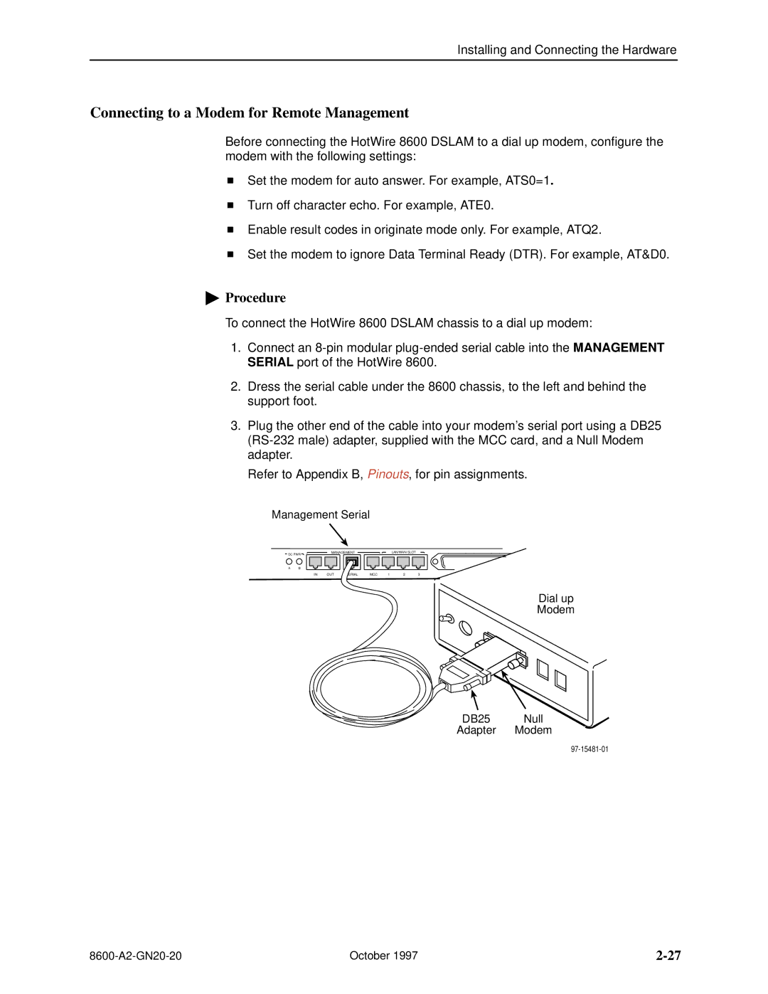 Nortel Networks 8600 manual Connecting to a Modem for Remote Management 