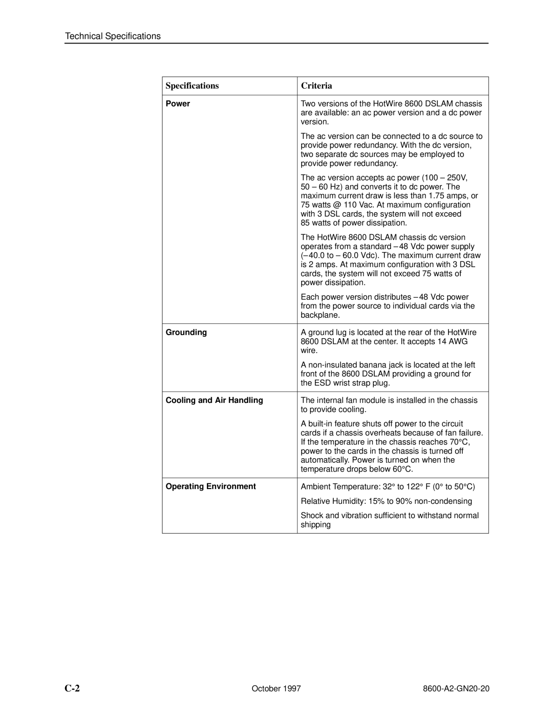 Nortel Networks 8600 manual Technical Specifications 