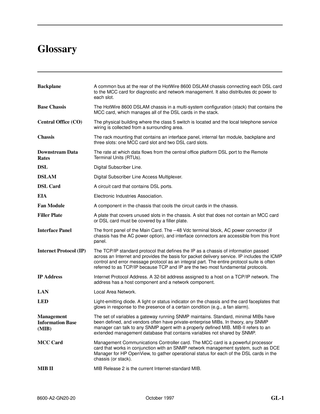 Nortel Networks 8600 manual Glossary, GL-1 