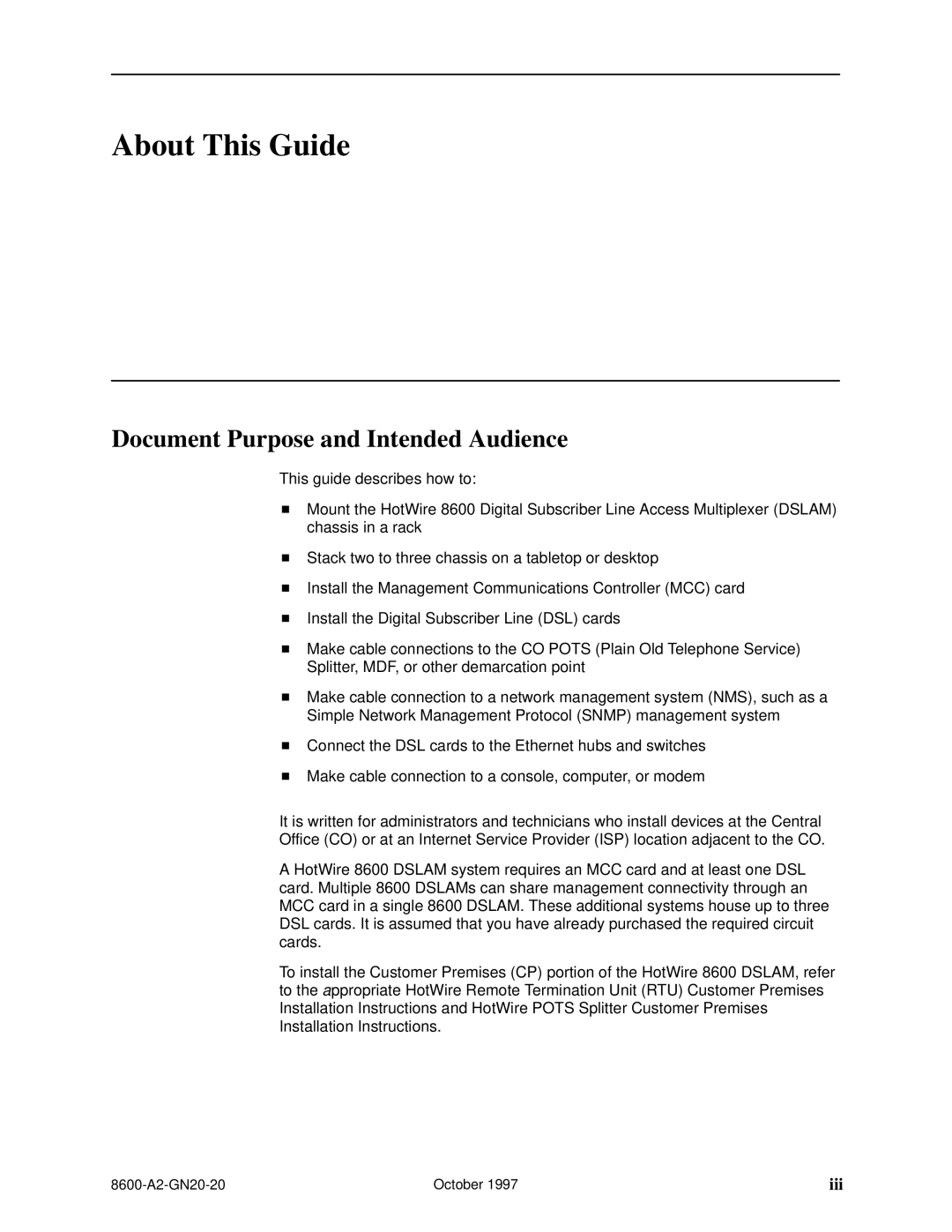 Nortel Networks 8600 manual About This Guide, Document Purpose and Intended Audience, Iii 