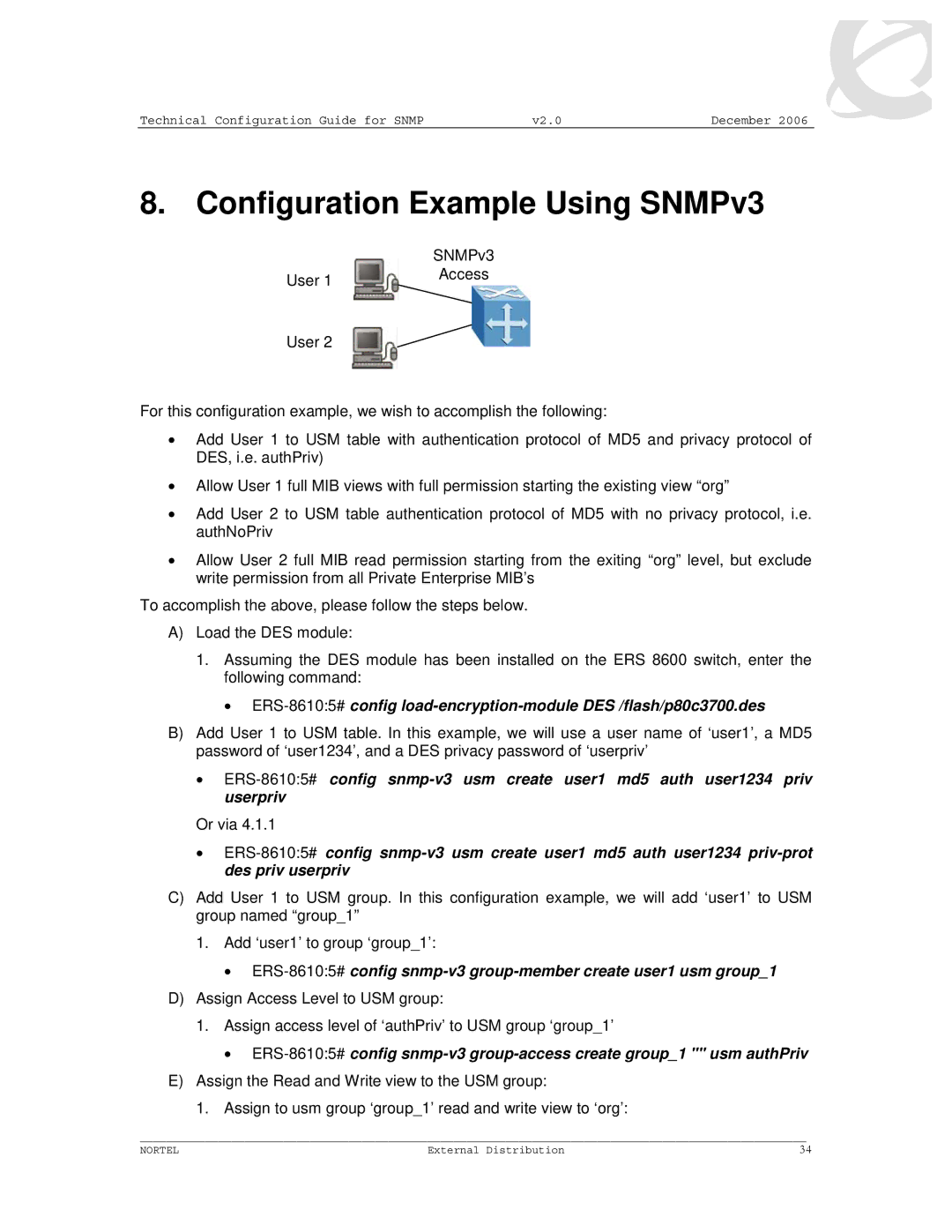 Nortel Networks 8600 manual Configuration Example Using SNMPv3 