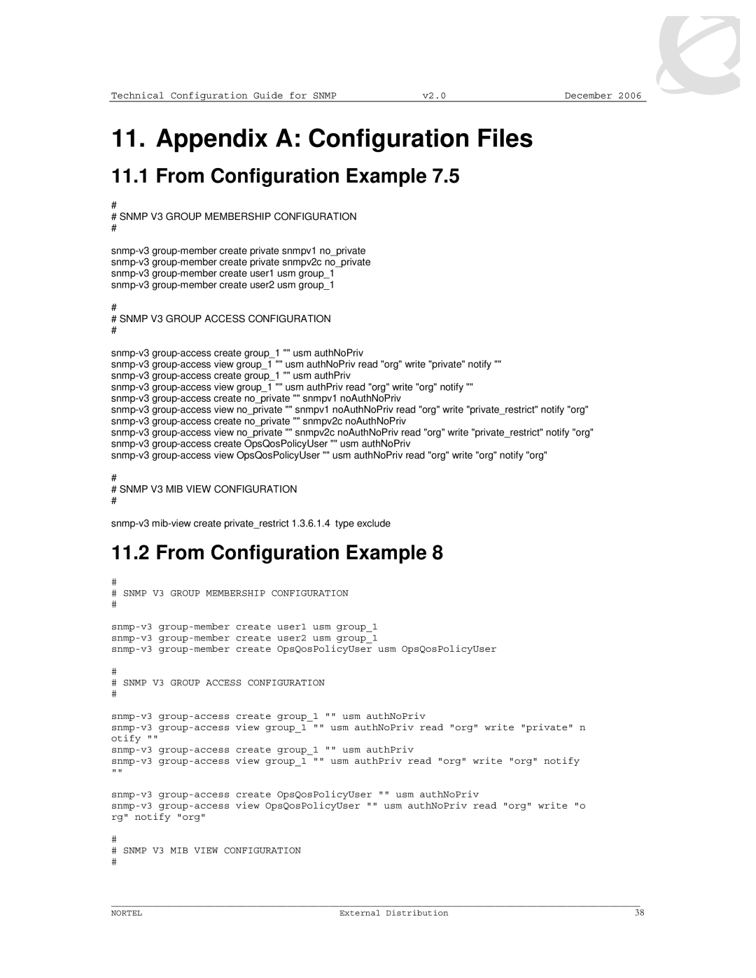 Nortel Networks 8600 manual Appendix a Configuration Files, From Configuration Example 