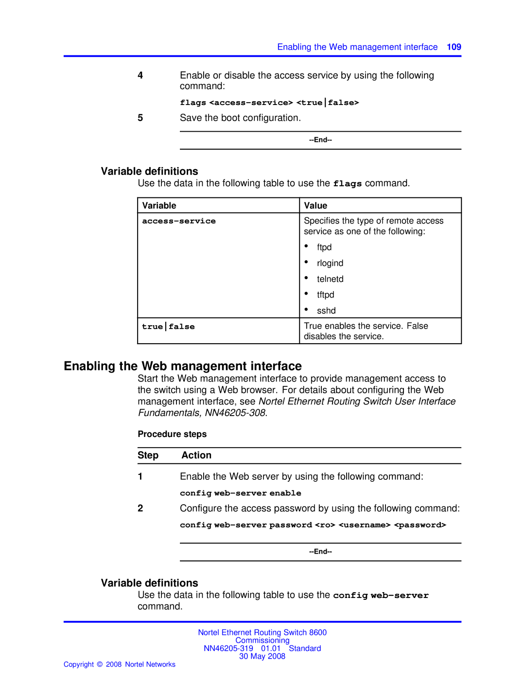 Nortel Networks 8600 manual Flags access-service truefalse, Access-service 