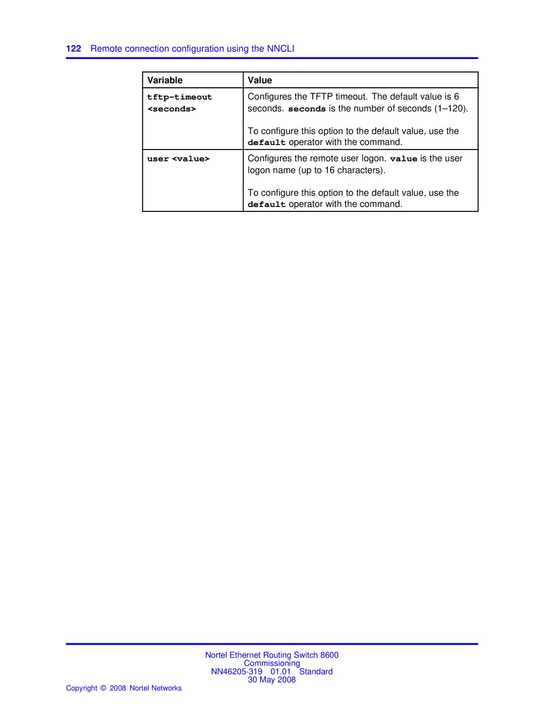 Nortel Networks 8600 manual Tftp-timeout 