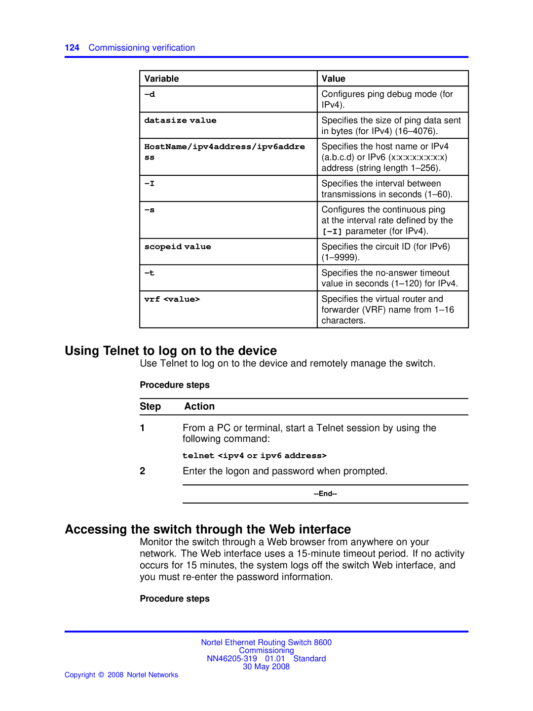 Nortel Networks 8600 manual Using Telnet to log on to the device, Accessing the switch through the Web interface 