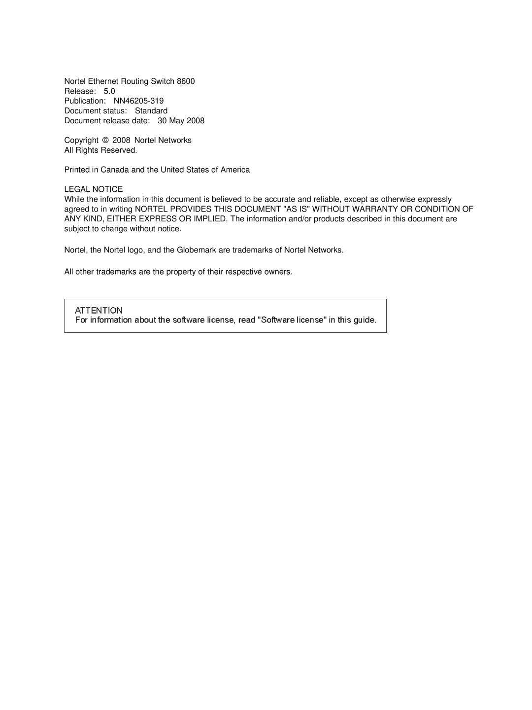 Nortel Networks 8600 manual Legal Notice 