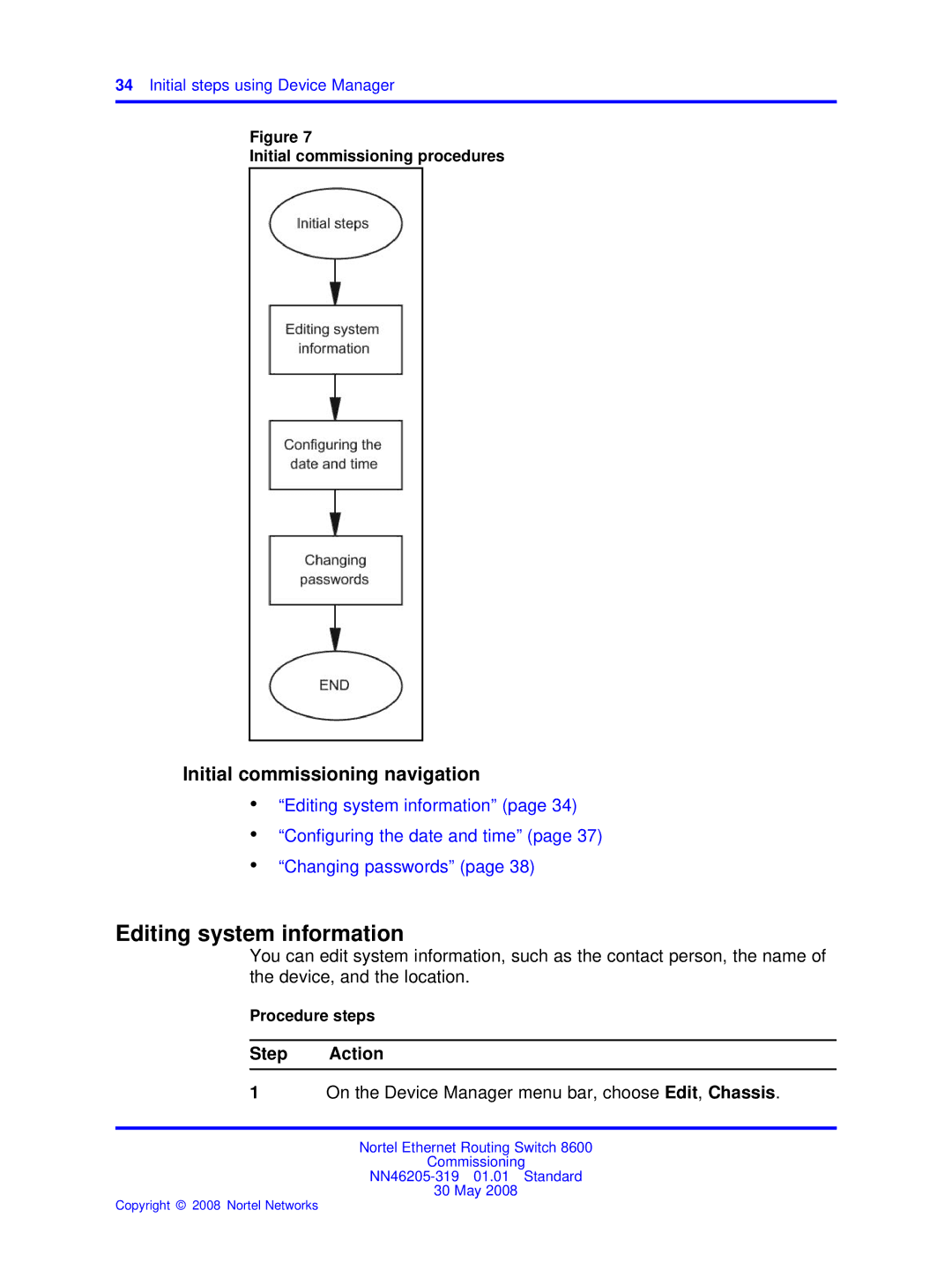 Nortel Networks 8600 manual Editing system information, Initial commissioning navigation 