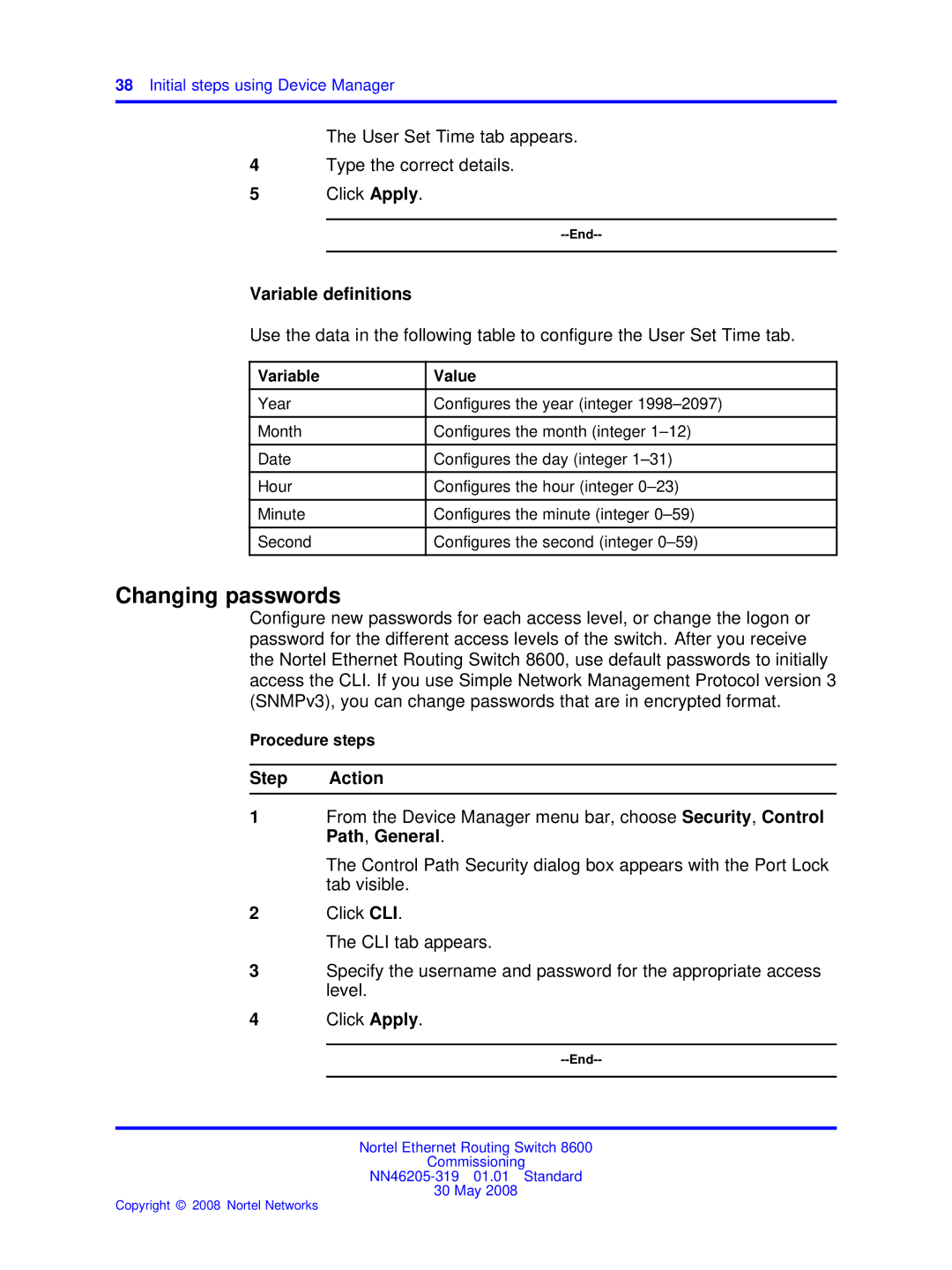 Nortel Networks 8600 manual Changing passwords 