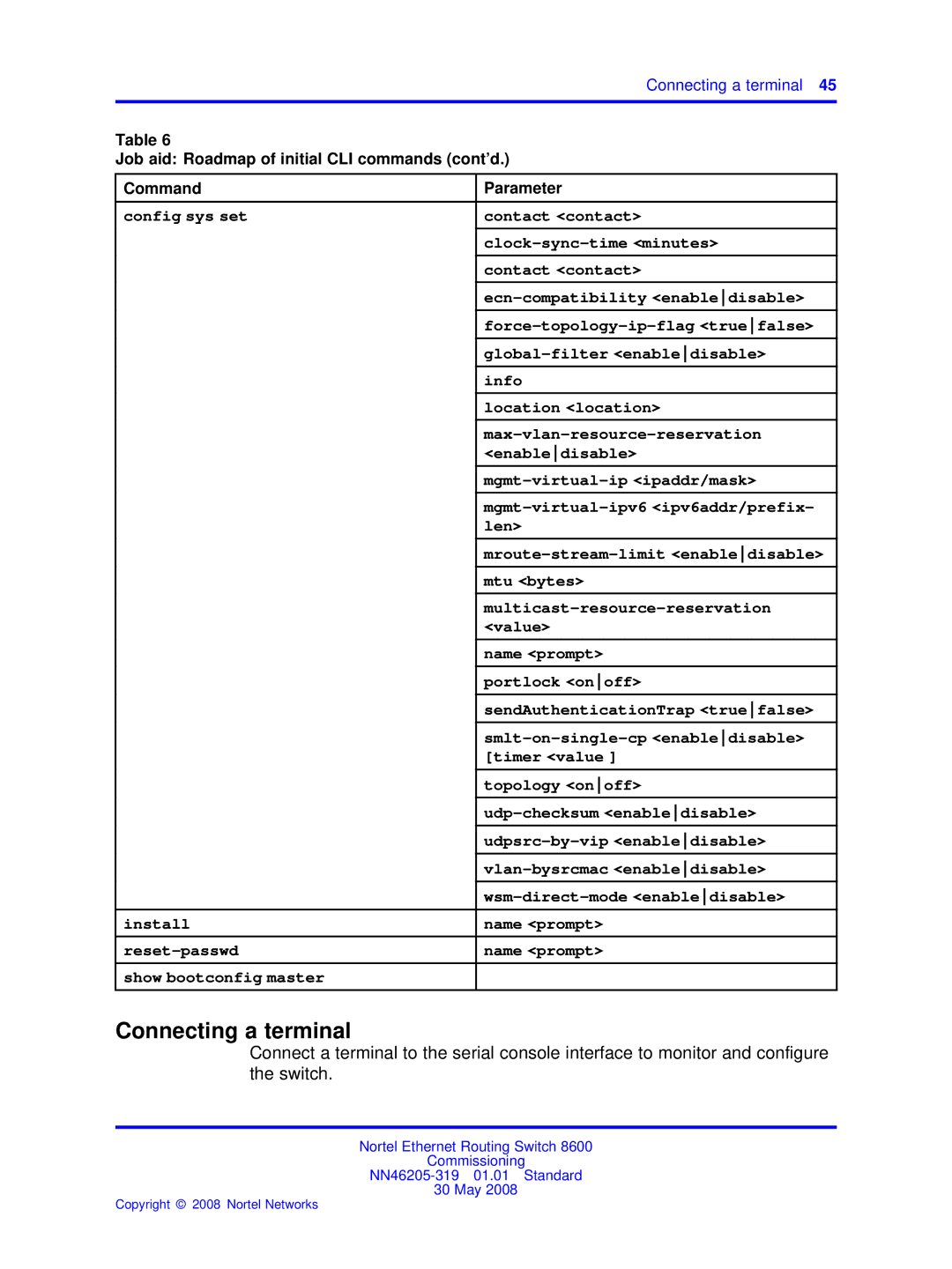 Nortel Networks 8600 manual Connecting a terminal 