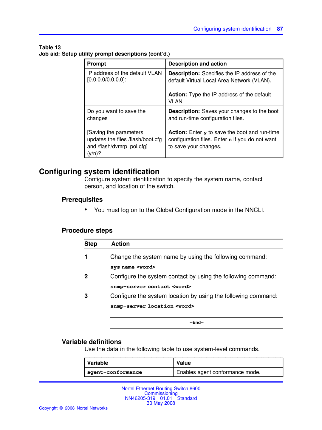 Nortel Networks 8600 manual Agent-conformance, Enables agent conformance mode 