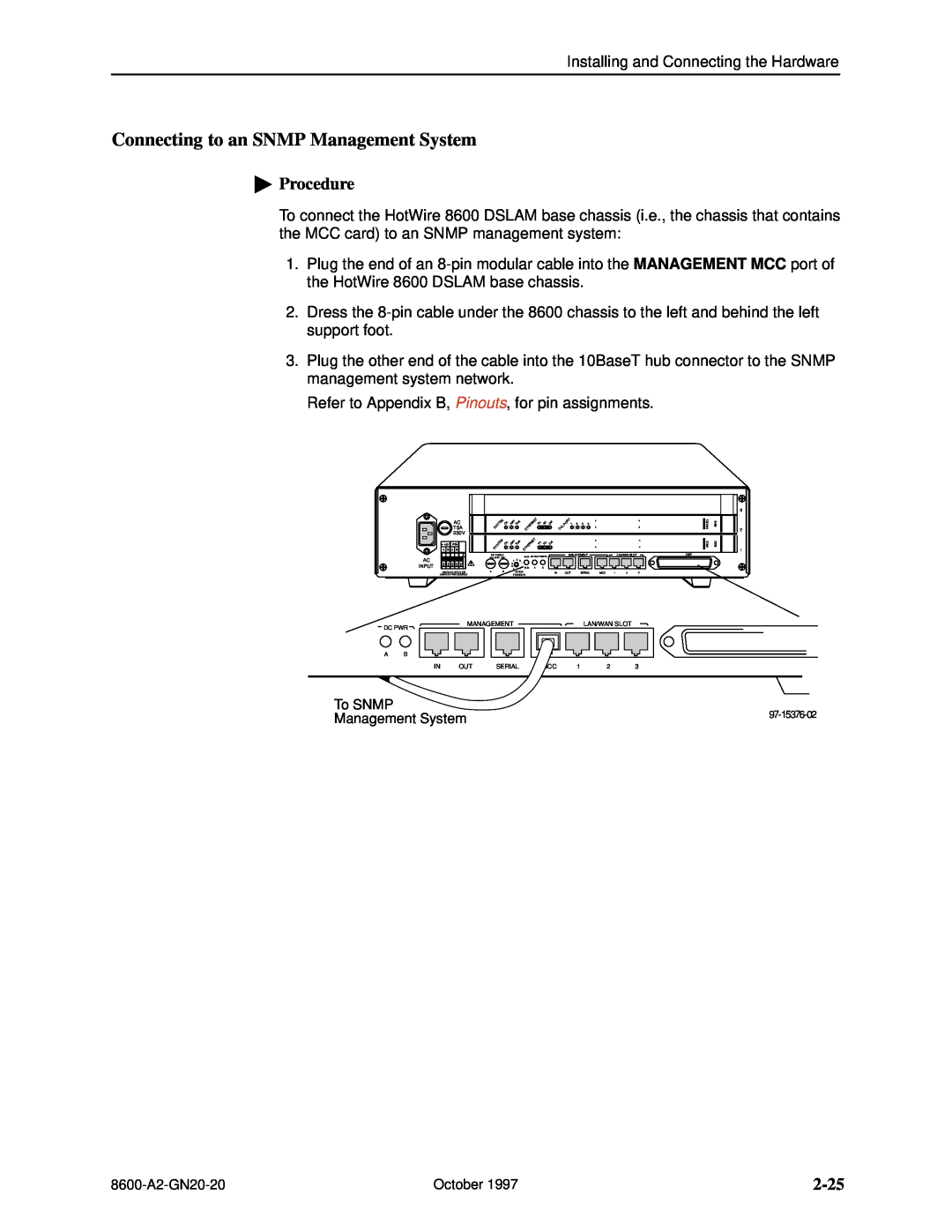 Nortel Networks 8600 manual Connecting to an SNMP Management System, 2-25, Procedure, To SNMP 