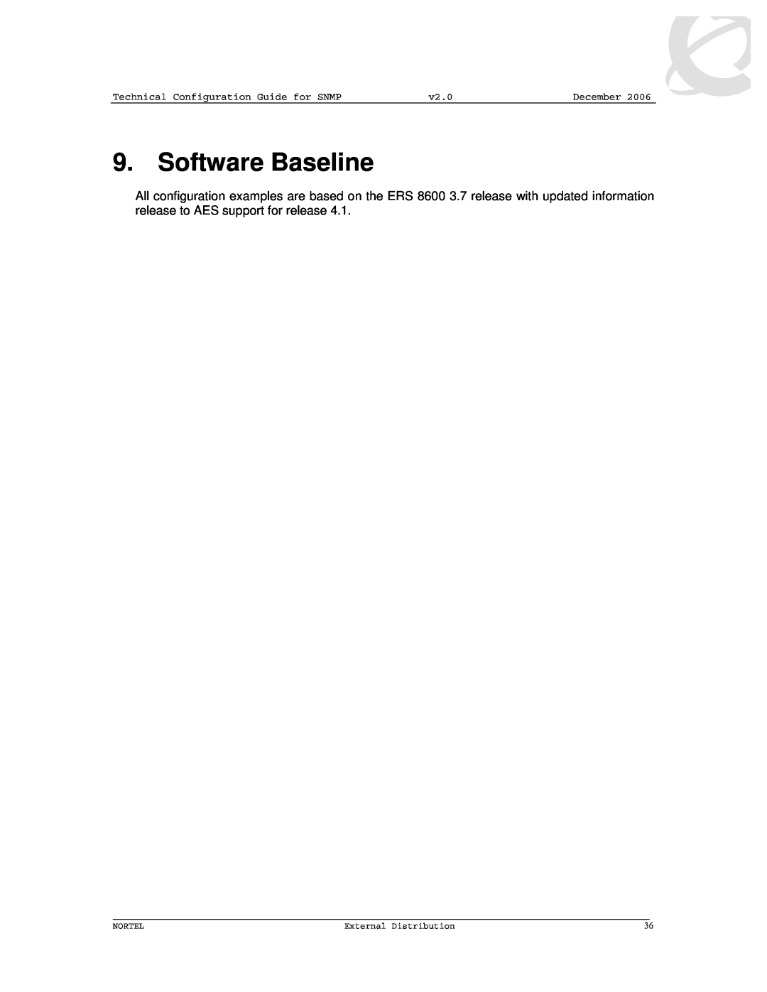 Nortel Networks 8600 manual Software Baseline, December, Nortel, External Distribution 
