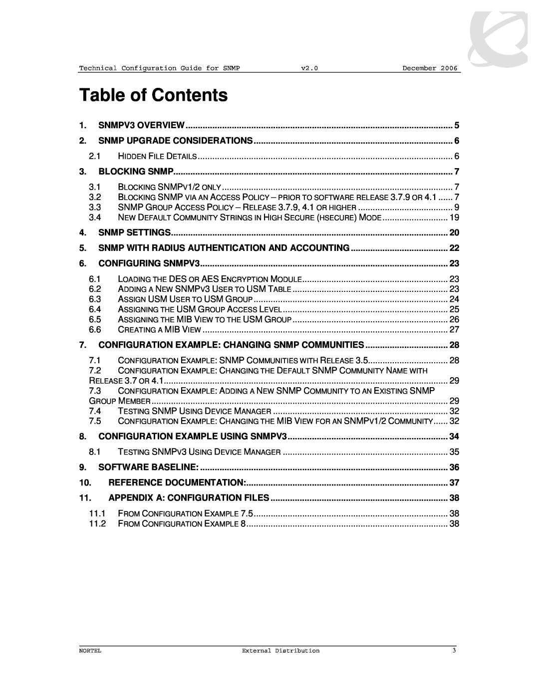 Nortel Networks 8600 Table of Contents, Snmp With Radius Authentication And Accounting, CONFIGURATION EXAMPLE USING SNMPV3 