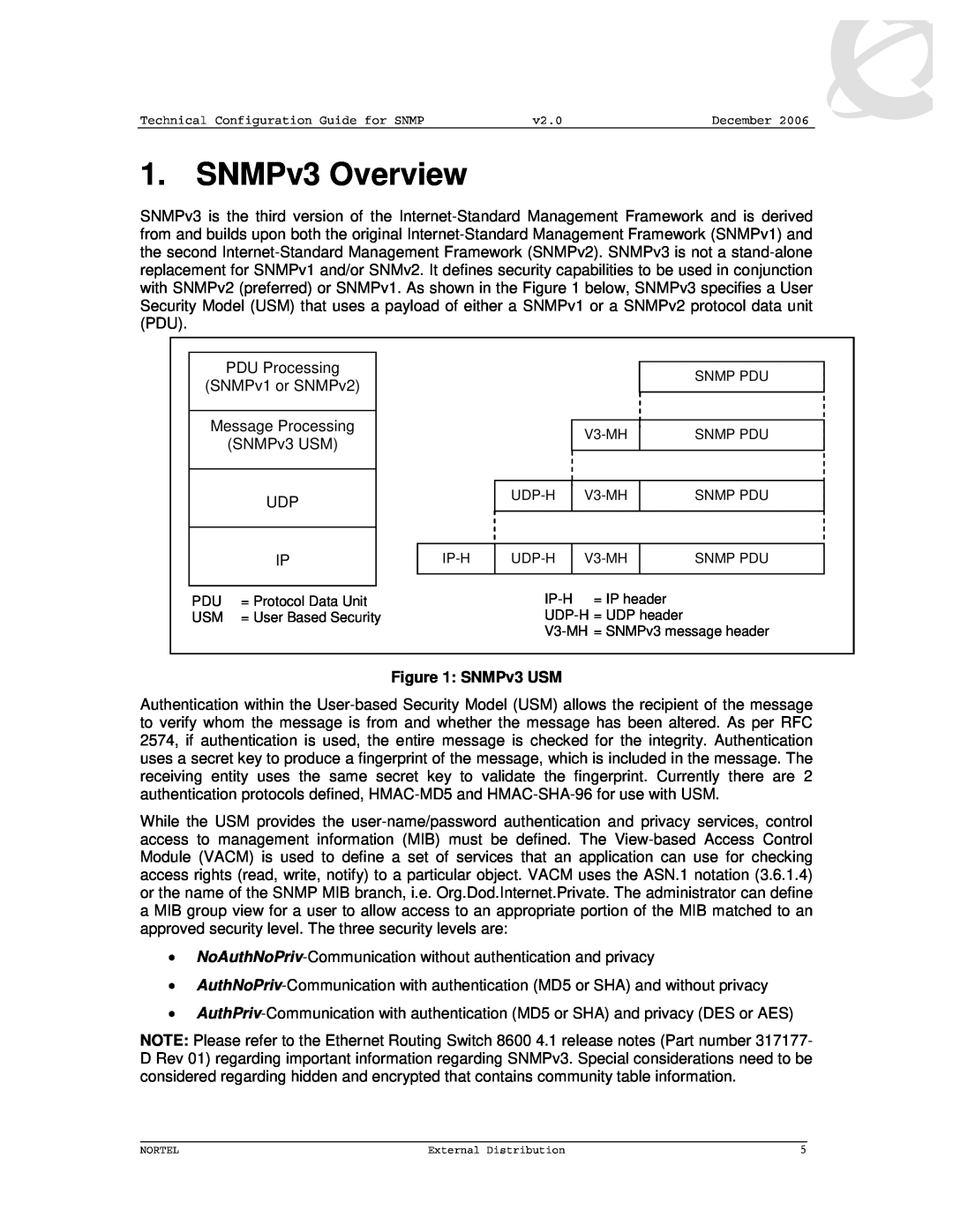 Nortel Networks 8600 manual SNMPv3 Overview, SNMPv3 USM 