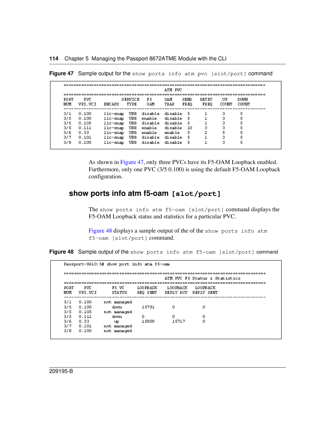 Nortel Networks 8672ATME manual Show ports info atm f5-oam slot/port 