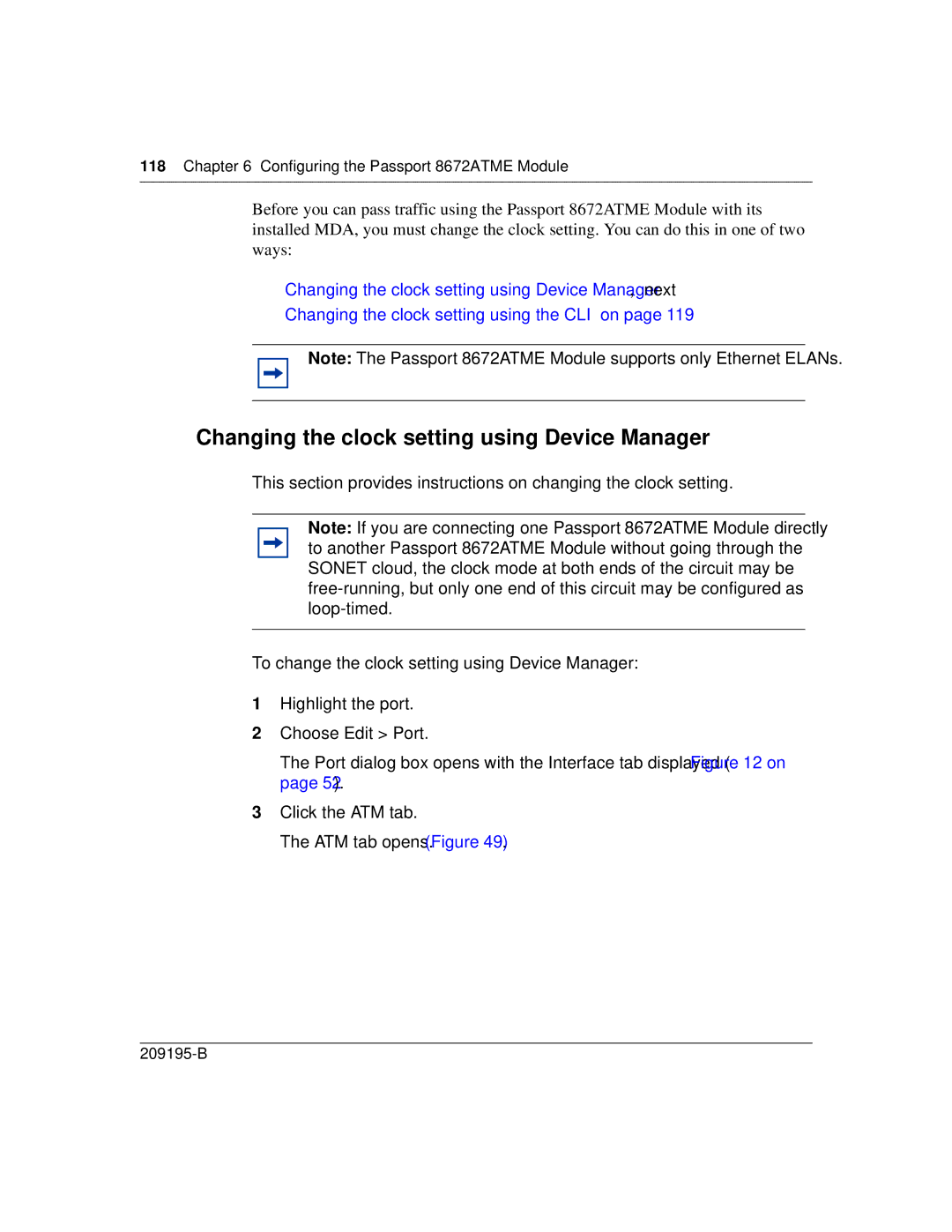 Nortel Networks manual Changing the clock setting using Device Manager, Configuring the Passport 8672ATME Module 