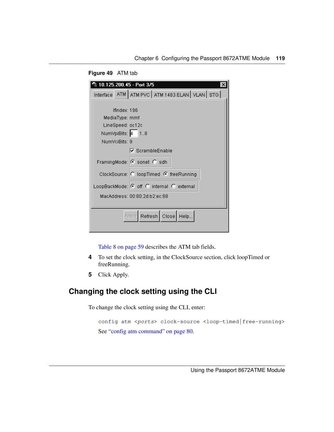 Nortel Networks 8672ATME manual Changing the clock setting using the CLI, To change the clock setting using the CLI, enter 