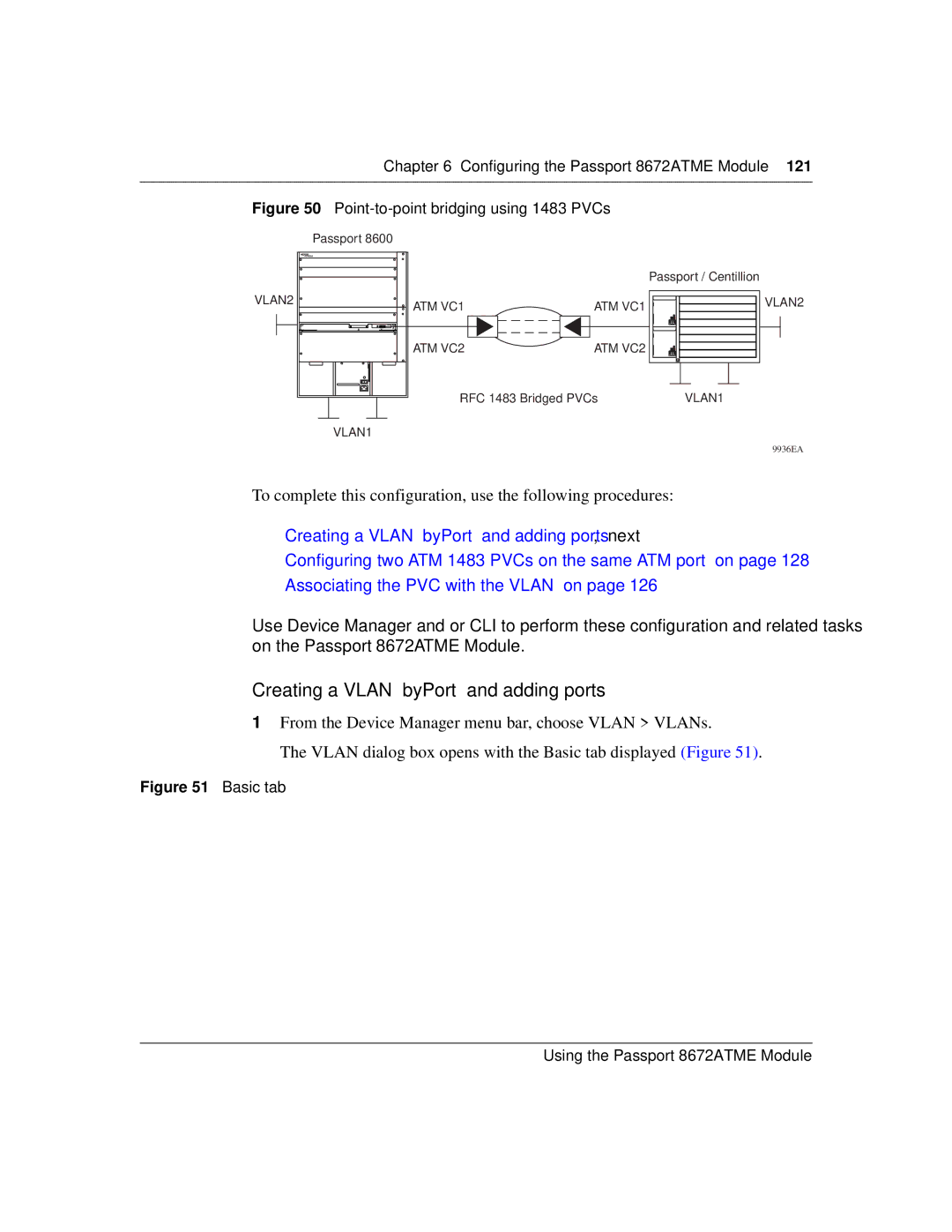 Nortel Networks 8672ATME manual Creating a Vlan byPort and adding ports, Point-to-point bridging using 1483 PVCs 