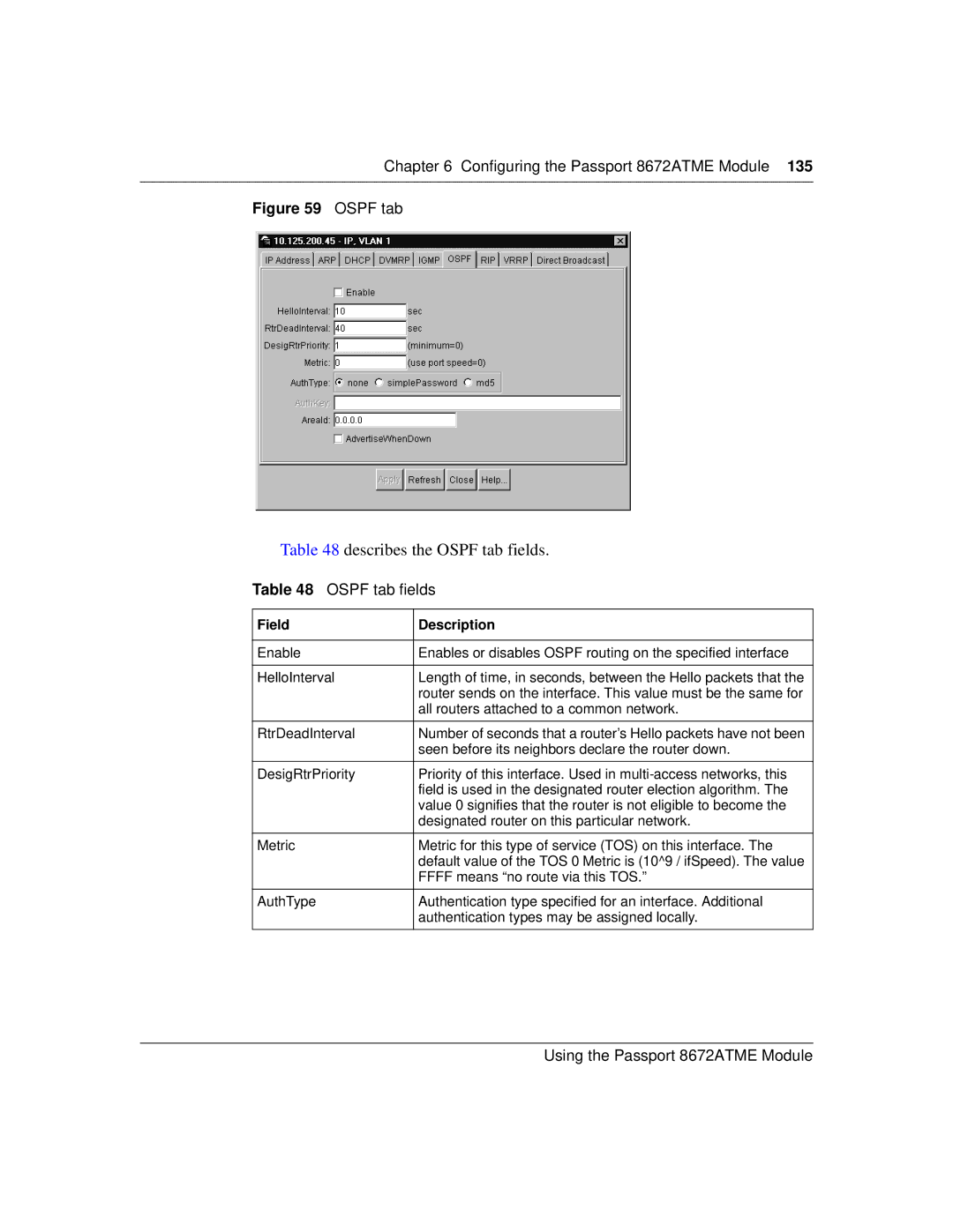 Nortel Networks 8672ATME manual Describes the Ospf tab fields 