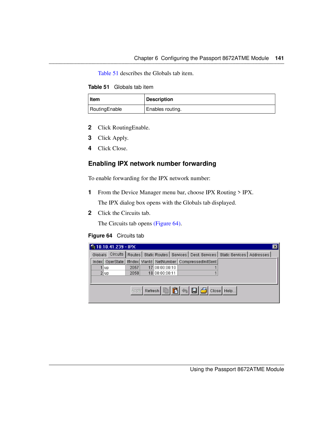 Nortel Networks 8672ATME manual Enabling IPX network number forwarding, Describes the Globals tab item 