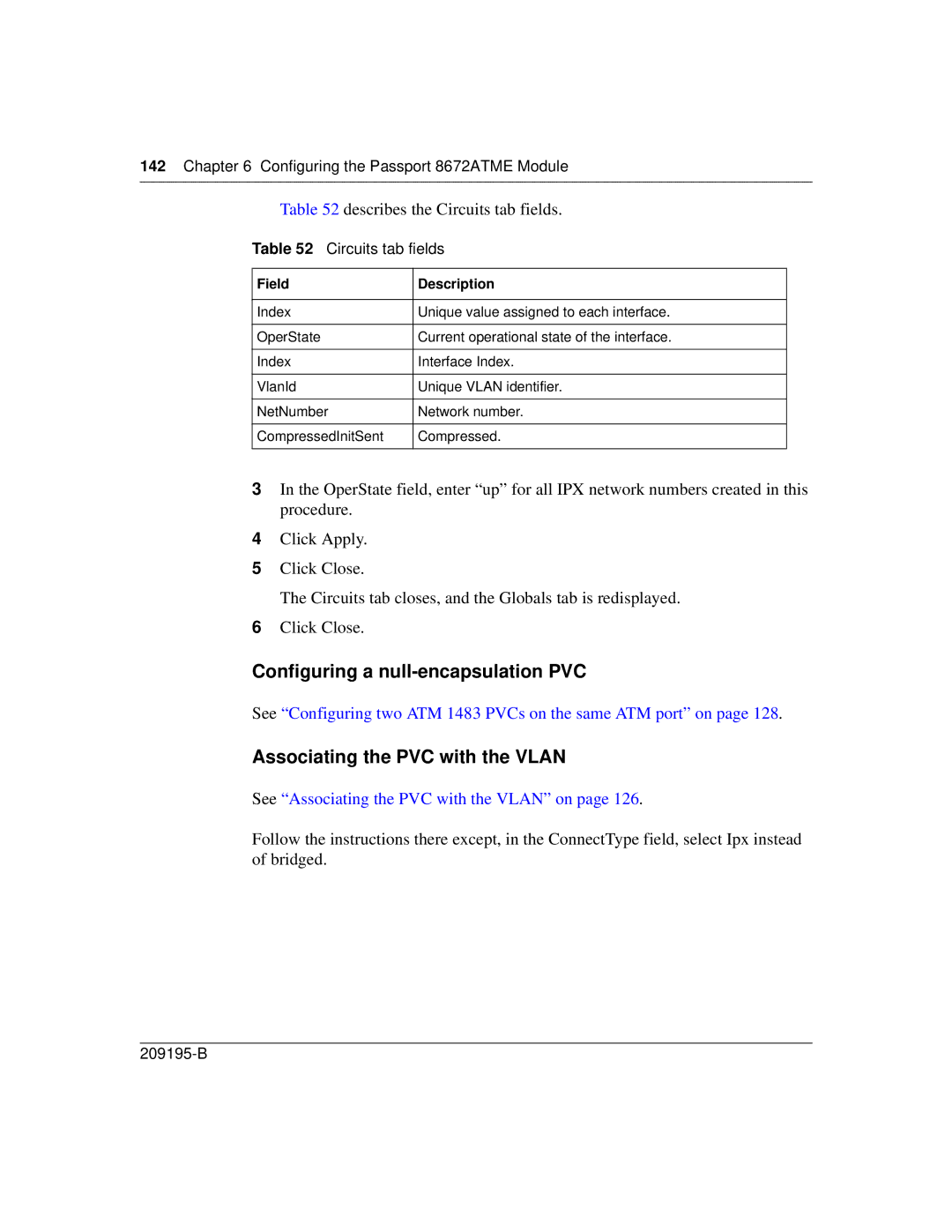 Nortel Networks 8672ATME manual Describes the Circuits tab fields 