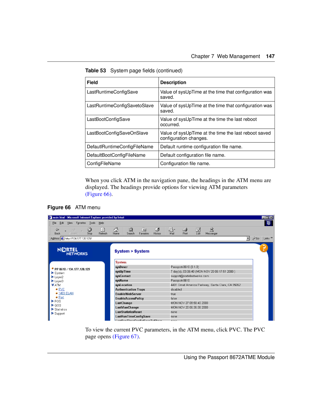 Nortel Networks 8672ATME manual ATM menu 