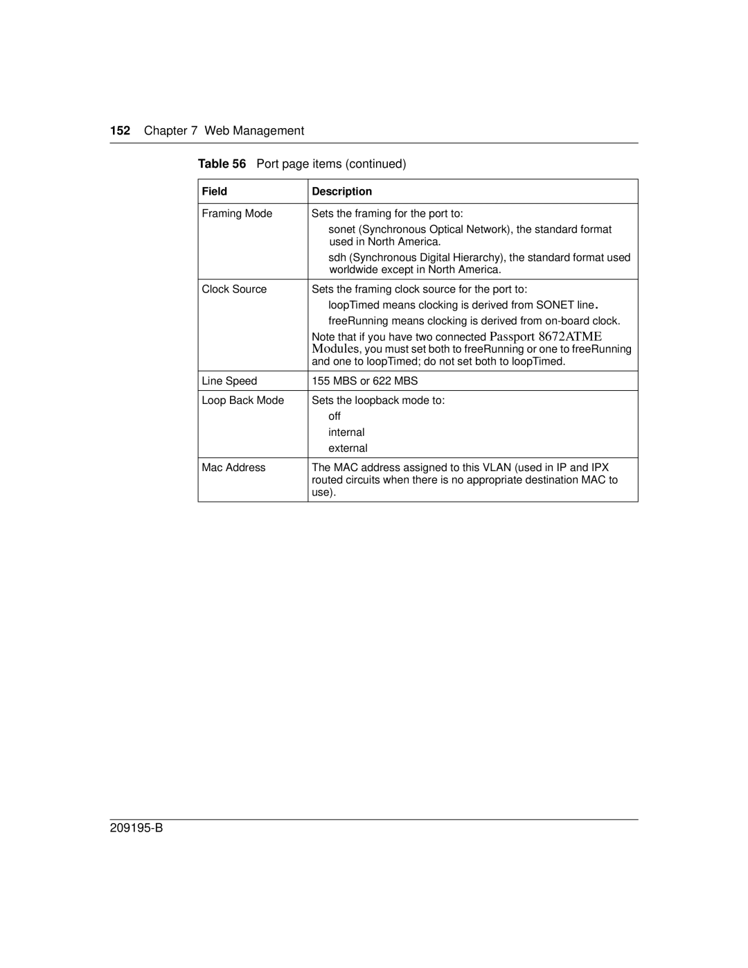 Nortel Networks 8672ATME manual Web Management Port page items 