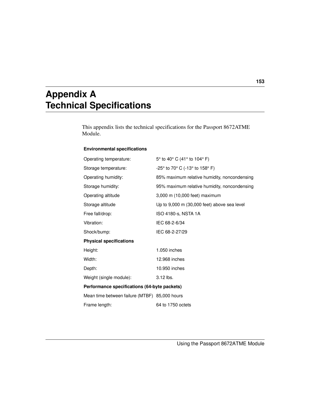 Nortel Networks 8672ATME manual Appendix a Technical Specifications 