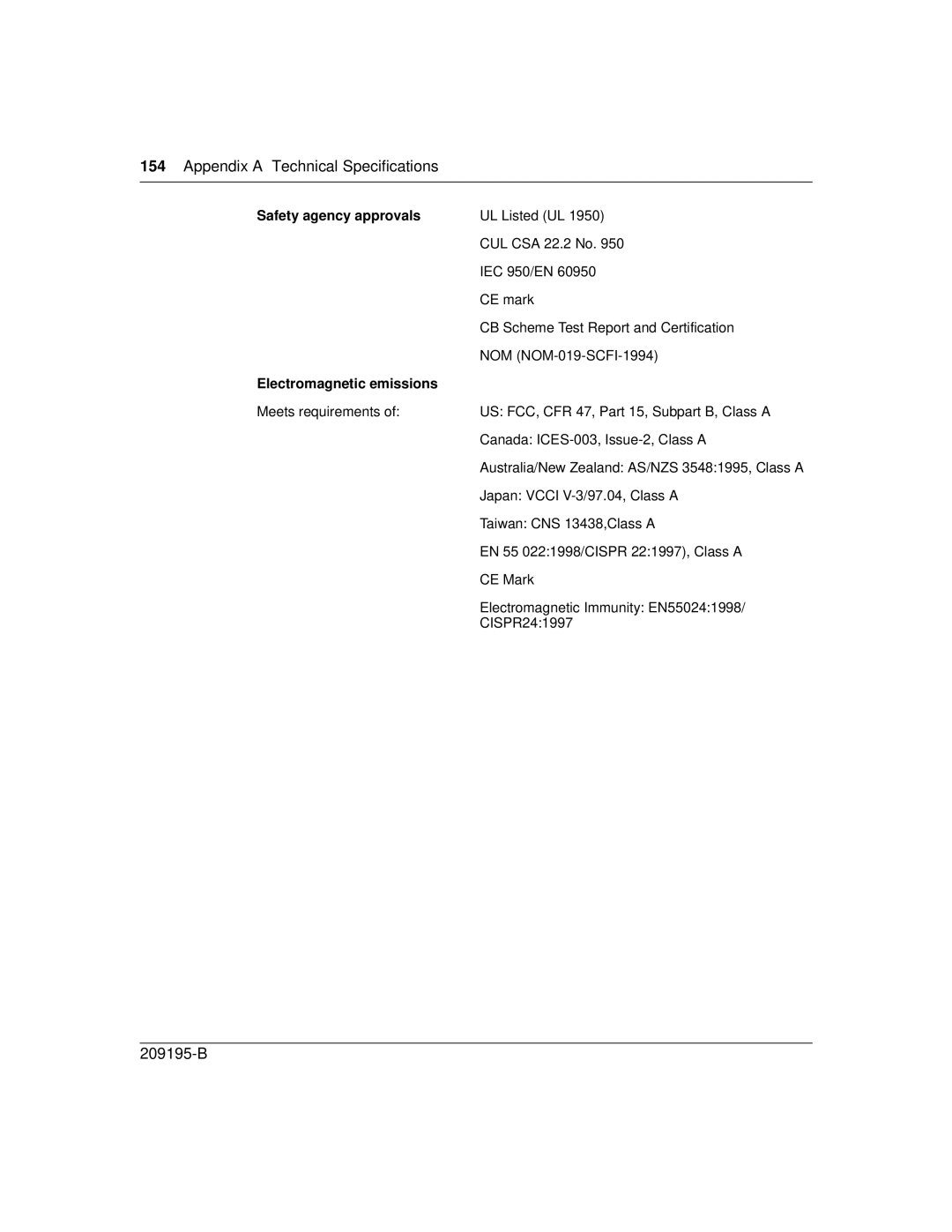 Nortel Networks 8672ATME manual Appendix a Technical Specifications, Safety agency approvals 